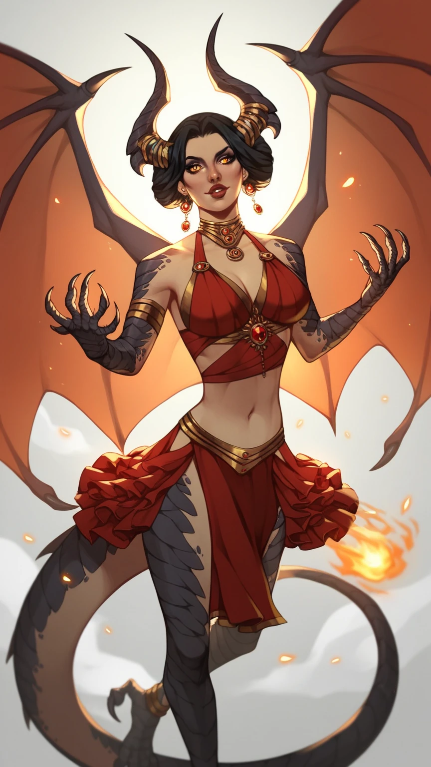 1 naked girl, liuyun, fire ball, long hair, floating hair, hair flower, eastern dragon, red and white, upper body, looking at viewer, nsfw, full body