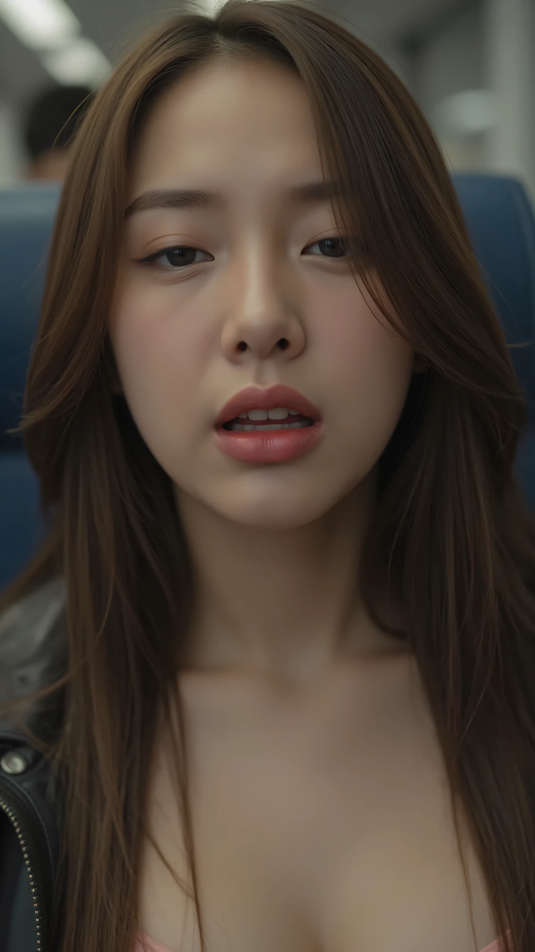 beautiful brown-haired woman , Commuter trains in Japan,Crowded car interior, Emmanuel wearing a jacket , (( headback break screaming orgasm )) , sharp focus with eyes closed , ( 8k Ultra HD :0.8), super detailed , RAW amateur photo ,(( face close-up )),Frowning, Irritation, frown, open your mouth wide ,Panting face,It is,Chest, Neck , and face shining wet with sweat ,Coordinating Your Chest to SEXY , beautiful actress scandal , lean against the back of a chair , leaning back from outside , A man hugs a beautiful girl who looks like the heroine of an idol anime , sex,seat,sweat-dampened chest and décolleté, sweaty,( wet filter ) climax face reaching that butt ,((length, Narrow nostrils, Chiseled Face ,Greek Nose, realistic nostrils )),((sweat, oily skin )) Your face or body is wet with water , sex randomly expresses the face of a woman who has a hard orgasm, super realistic details shiny skin