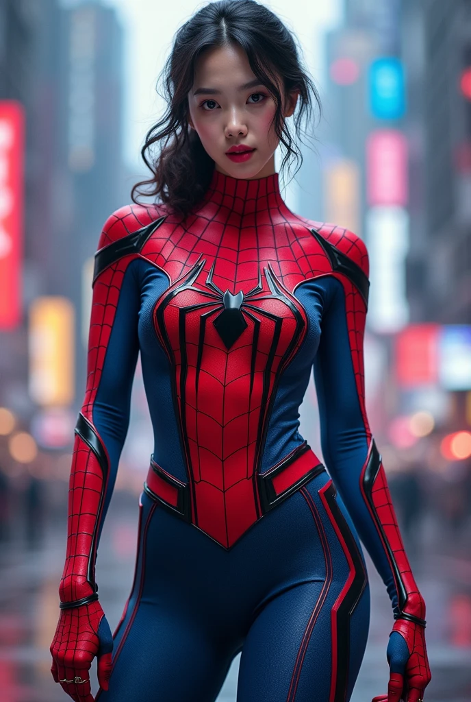 (Masterpiece, 4k resolution, ultra-realistic, very detailed), (White superhero theme, charismatic, there's a girl on top of town, wearing Spider-Man costume, she's a superhero), [ ((25 years), (long white hair:1.2), full body, (blue eyes:1.2), ((Spider-Man pose),show of strength, jumping from one building to another), ((sandy urban environment):0.8)| (cityscape, at night, dynamic lights), (full moon))] # Explanation: The Prompt mainly describes a 4K painting of ultra-high definition, very realistic, very detailed. It shows a superheroine at the top of the city, wearing a Spider-Man costume. The theme in the painting is a white superhero theme, the female protagonist has long white hair, is 25 years old and her entire body is shown in the painting. In terms of portraying the actions of superheroines, spiders are employed