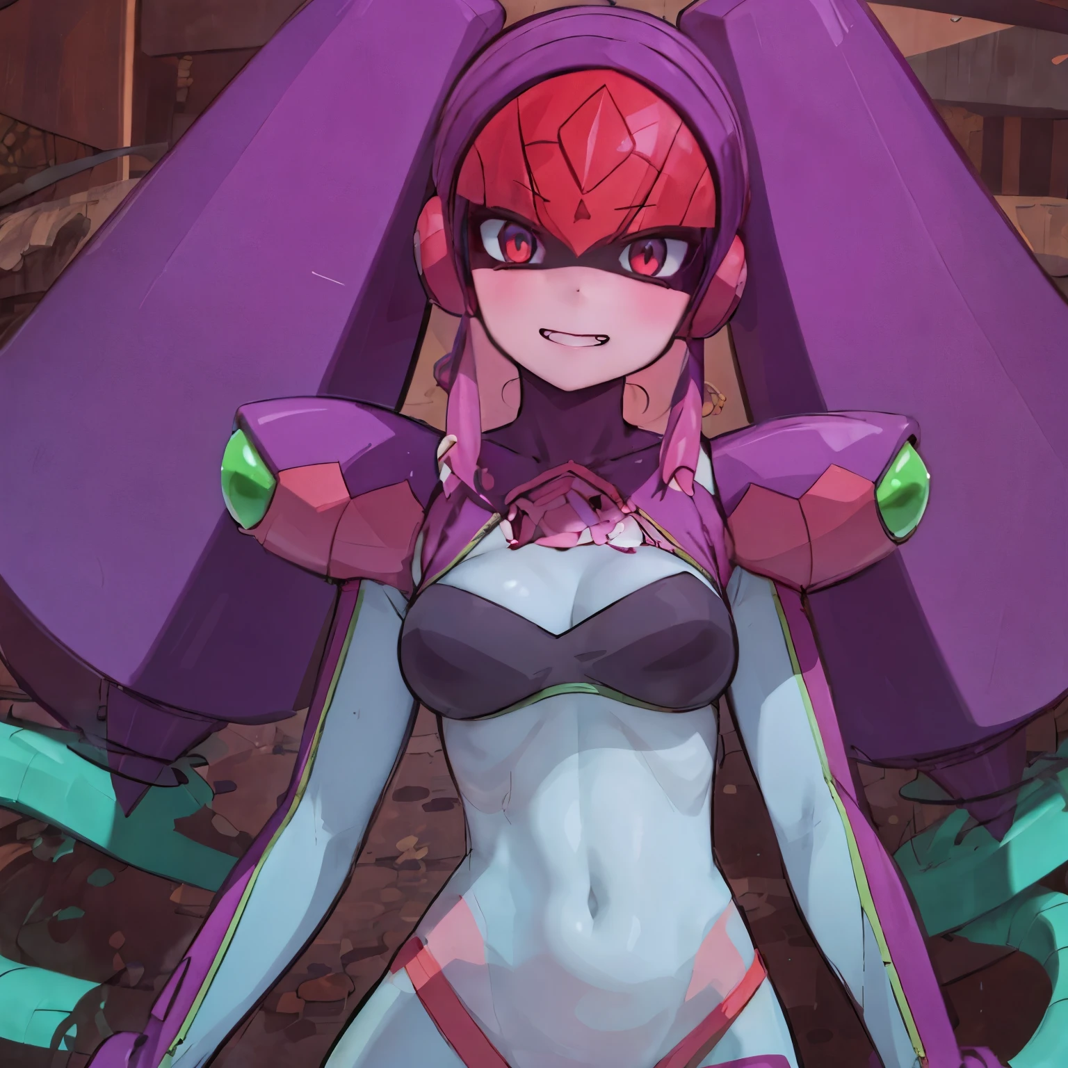 twintails,twin drills, rubber suit, helmet,Lamia