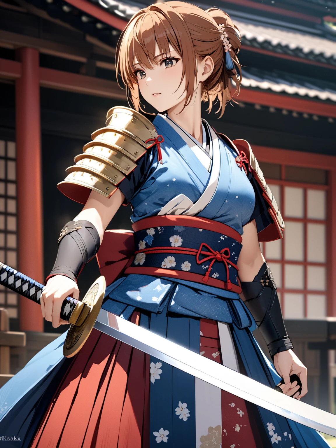Edo period, samurai, warrior, Swordsman, Japanese sword, ( Misaka Mikoto), whole body, masterpiece:1.5, masterpiece, highest quality, UHD, retina, masterpiece, accurate , super detailed, high quality, best quality, 8k