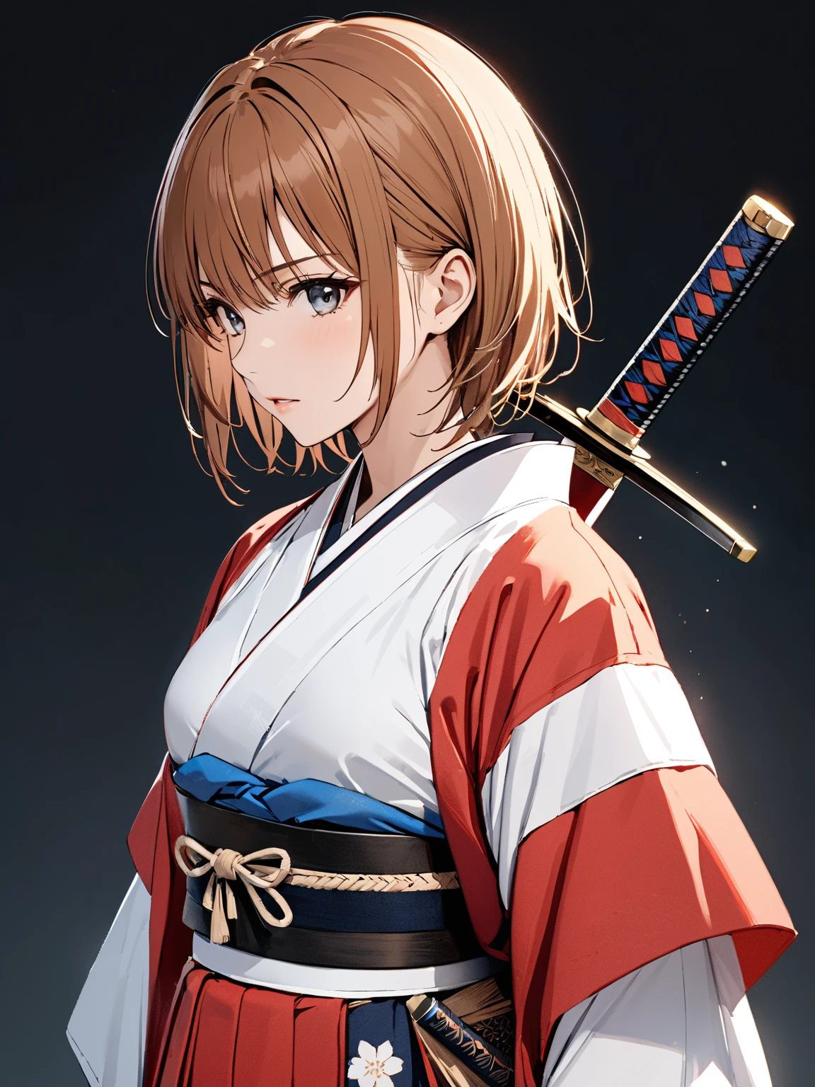  Edo period, samurai, warrior, Swordsman,  Japanese sword, ( Misaka Mikoto), whole body, masterpiece:1.5, masterpiece, highest quality, UHD, retina, masterpiece, accurate , super detailed, high quality, best quality, 8k