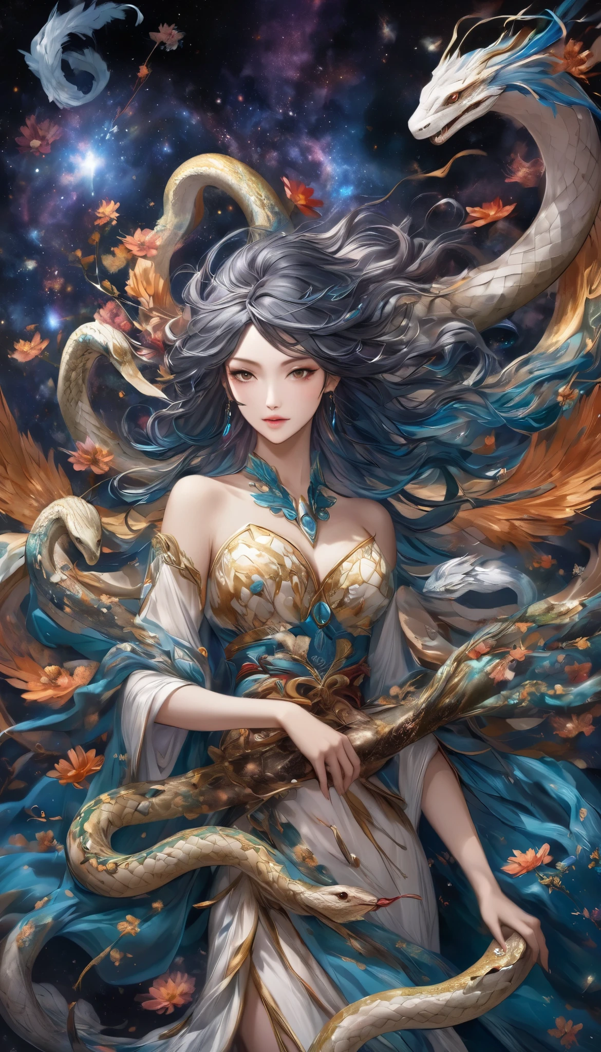 Aesthetic galaxies , Cosmos gather and are reminiscent of beautiful snakes , Make the image of a serpent with no substance , Art depicting galactic regeneration with the theme of revival, BREAK Please make the image of a serpent without substance even stronger, Storytelling about the Year of the Snake , spirit of the wind
