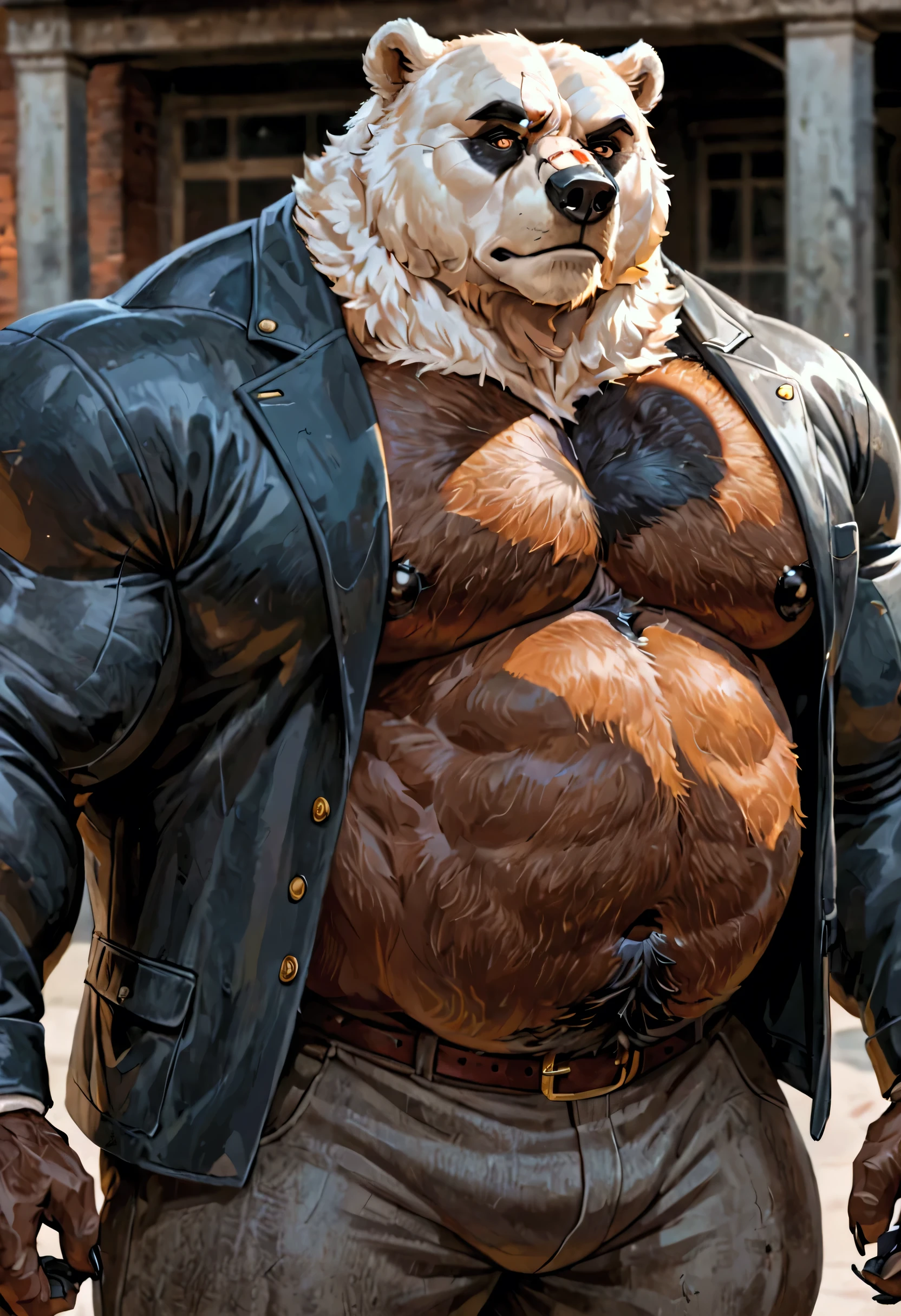 muscular anthro German shephard posing for the camera, veiny muscles, touching crotch bulge. 4k, high resolution, best quality, posted on e621, solo, anthro body, anthro, older male, male, black nipples, pubes, masculine, black_and_tan_body, (bulky, very muscular, thick build, pectorals:1.2), correct anatomy, (countryside background, farm crops, dusk), (by wfa, by Taran Fiddler, by negger), (trucker hat, brown pants, black suspenders:1.2), (detailed eyes:1.2), sexy, photorealistic fur, (sweat:1.5), smile, shiny muscles, strong shadows, confident, seductive, flirting, half-body shot, looking at viewer