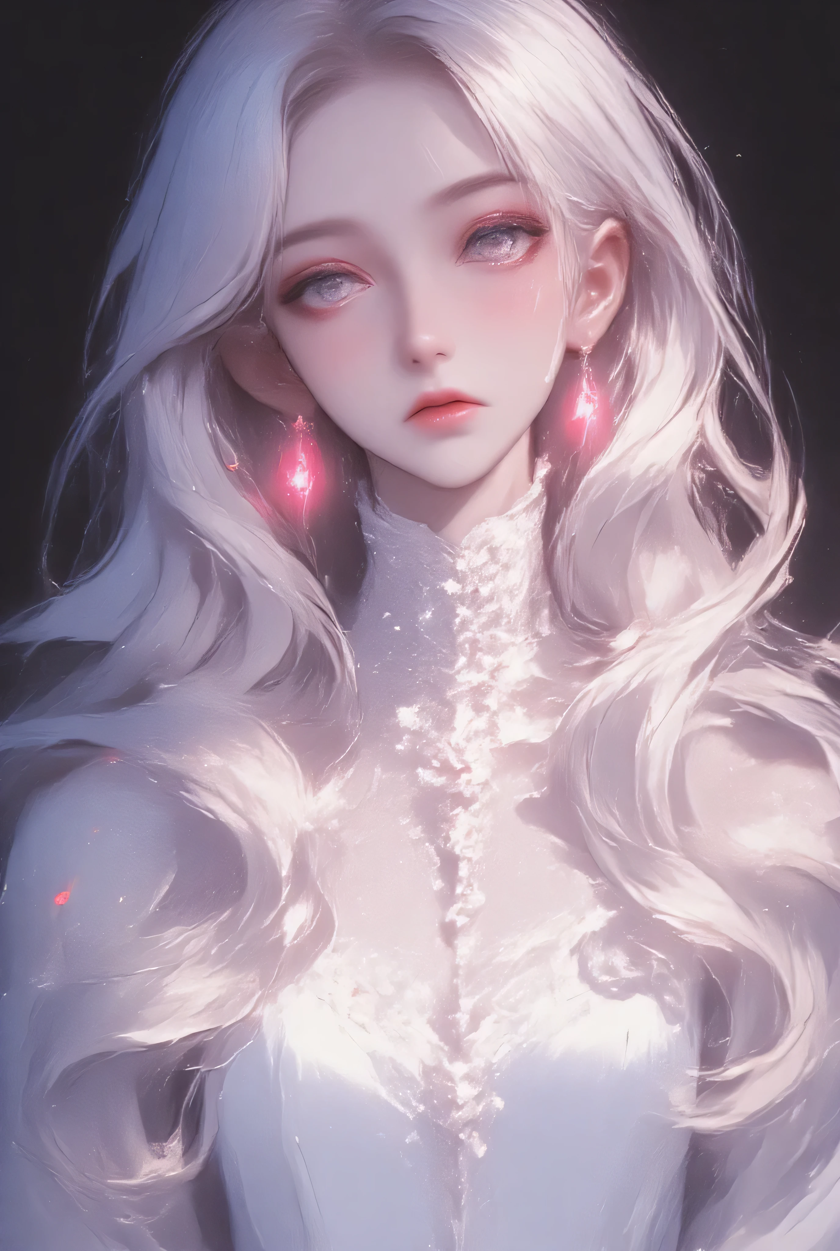 drawing art,pink eyes, fox Girl,fox eras,fluffy fox tail,illustrator,full body , full body drawing art, anime , white clothers, realistic ,sketch , 1 girl, ,lip, sweater,order, drawing art, black gradient background, neon hair,Textured trim, drawing art, Canadian, ((work of art, best qualityer)), (negative space: 1.2), (1 girl, standing alone: 1.4)
