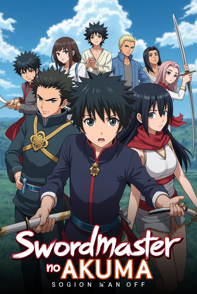 Drawing an image from a comic poster, 3 people, 2 girls next to a boy, the girls are wearing an outfit made of leather and some armor details, the boy is wearing thick fabric clothing and he is holding a sword behind his back, the girls have athletic and beautiful bodies, image in medieval fantasy style, abandoned city background, add detail 