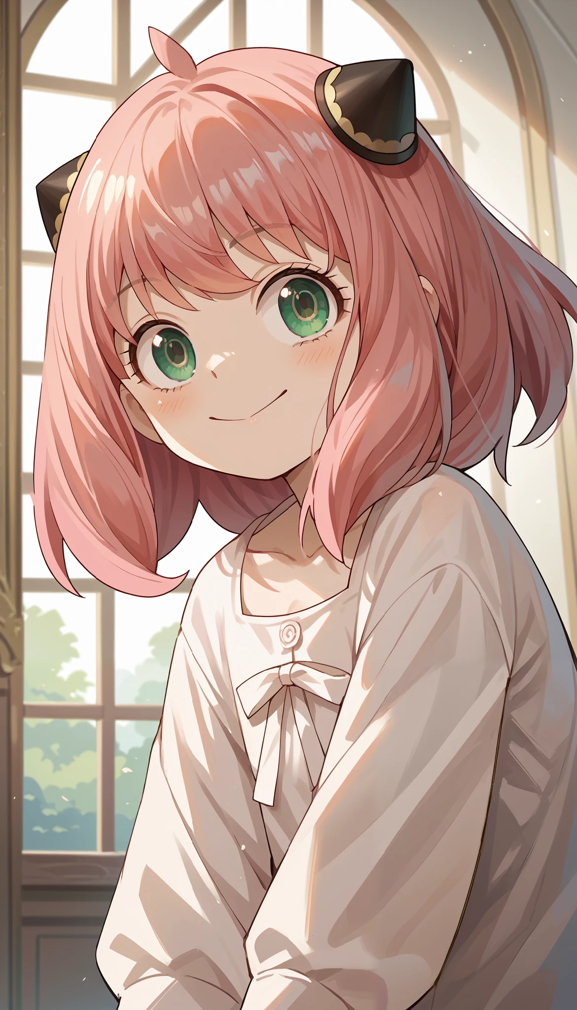 score_9, score_8_up, score_7_up, score_6_up, score_5_up, score_4_up,(anime colored, anime screencap),Anya_(Spy_x_Family),solo,pink hair,smile,