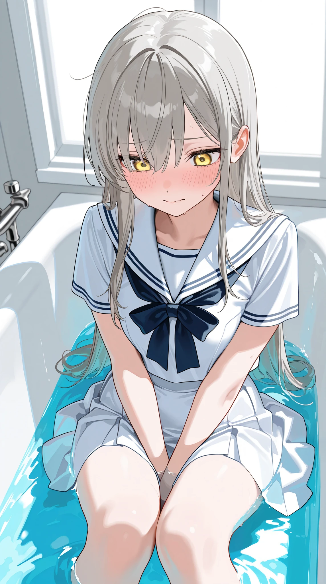 blonde hair, blue eyes, long hair, bath Primary school students、small、小さな胸 ふともも