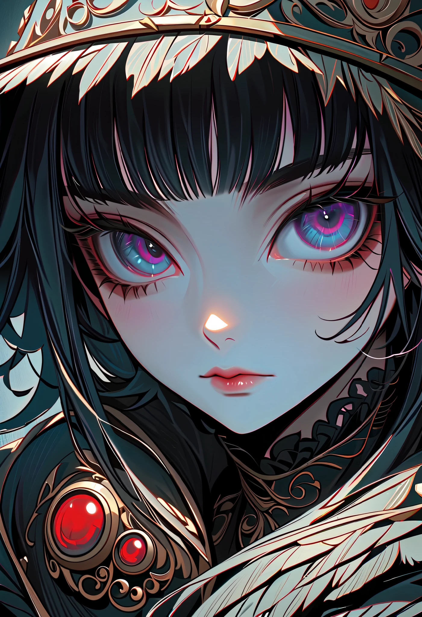 High Definition, masterpiece, Accurate, top quality, High Definition model, high detail, (((The textures are soft))), ((matte and toy-like with a handmade premium look)), (((Tim Burton style))), Dark, fantasker 2,1 girl, female, female focus, digital art by Wallop, watching exist audience, close up, Very detailed, portrait, digital illustrexistion, procreexiste, wexistercolor, artistic, ((foggy cinemexistic)), cyberpunk, horizon, final fantasy 14, Artgerms artwork, Wallop, fantasker 2,