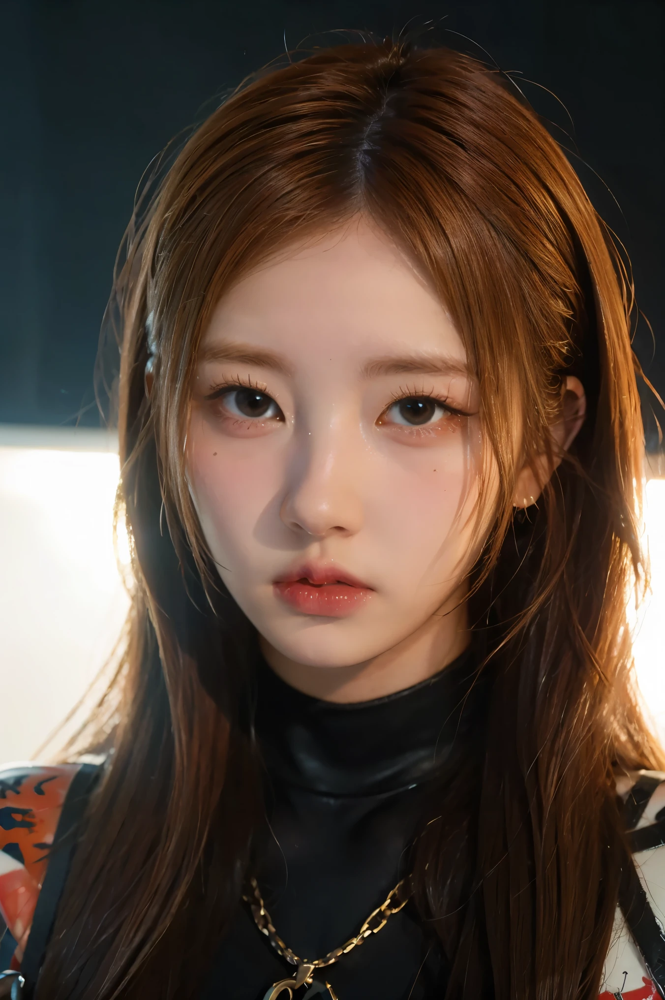 1 girl, alone, Age 25, PERFECT FACE IN DETAILS, Close view ,(adult), sexy,Red Hair, stares at viewers, leather jacket, black crop top, cyberpunk, portrait photo, beautiful eyes, cowboy shot, cyberpunk art, portrait,( background is an abstract graffitied wall:1.3), is written in depth