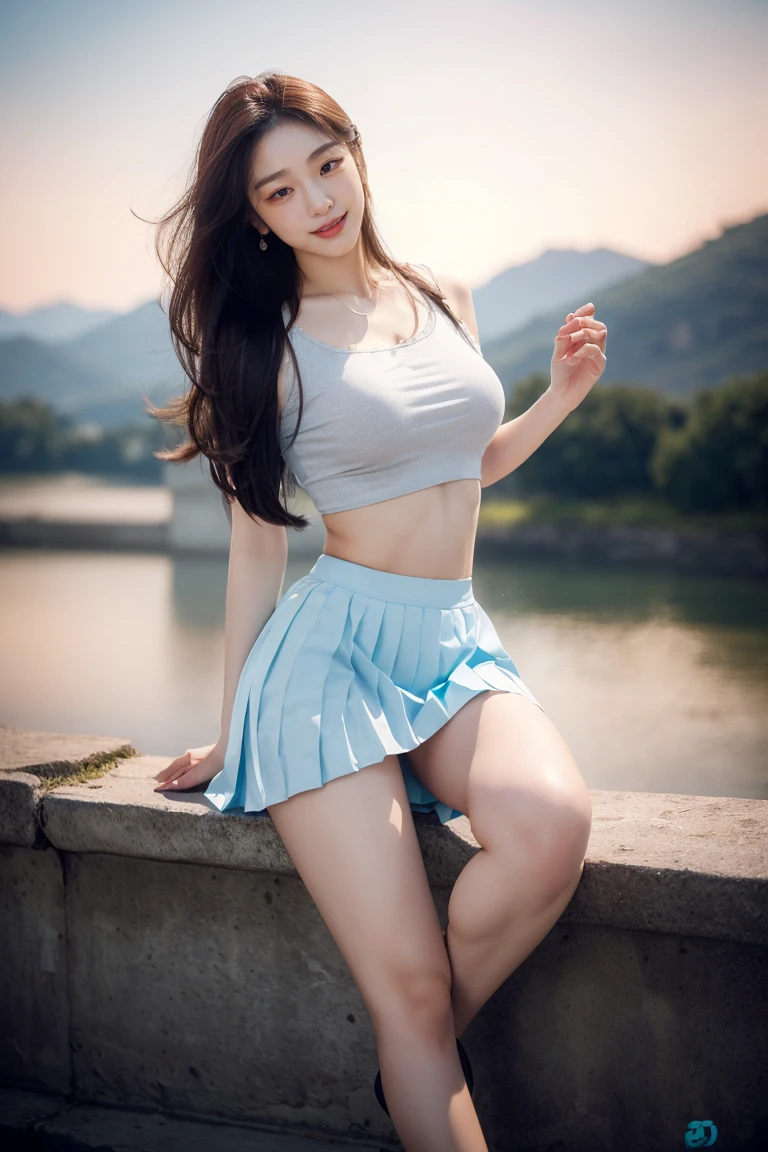 Please correct the depiction of the hands and the hem of the skirt.。