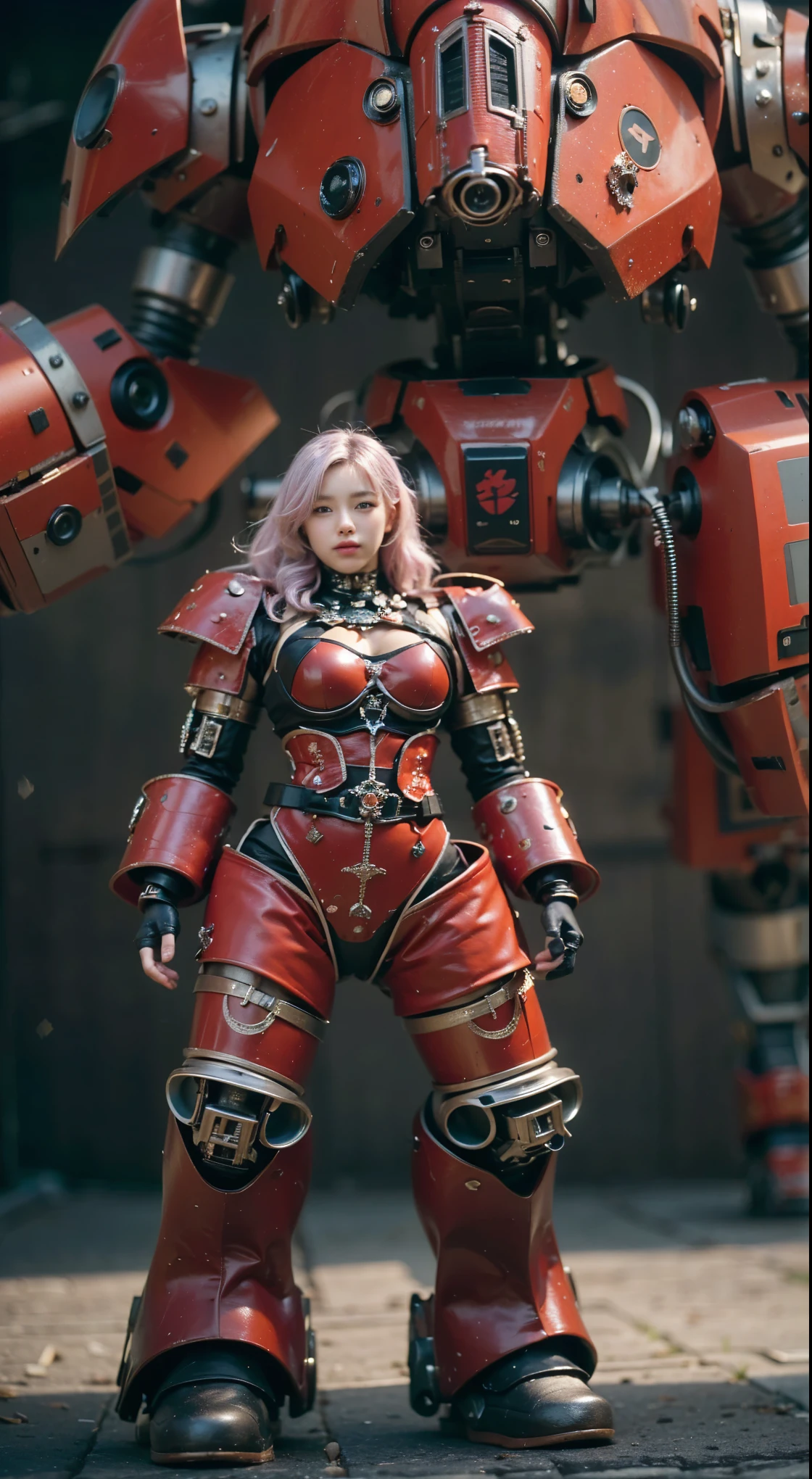 (Completely live action:1.37), (Amazingly realistic textures:1.37), (masterpiece, best quality:1.2), (8k uhd, 16k, 32k, ultra high res), amazingly realistic skin, amazingly realistic photo, superrealism, (photorealistic:1.37), (RAW photo), ultimately realistic, (ultimately realistic all details), (ultimately realistic all textures), super realistic lighting, super realistic shadow, (japanese girl:1.5), ((young face)), smiling, happy, super realistic face, ultimately realistic skin, ultimately realistic eyes, (mascara:1.35)ultimately realistic background, ultimately realistic detail up, kkw-ph1, ((drooping eyes, cyberpunk-style cyborg girl, amazingly intricate details, Anatomically perfect hands, mechanical body, silver knight armor, ultra glossy texture, purple hair))