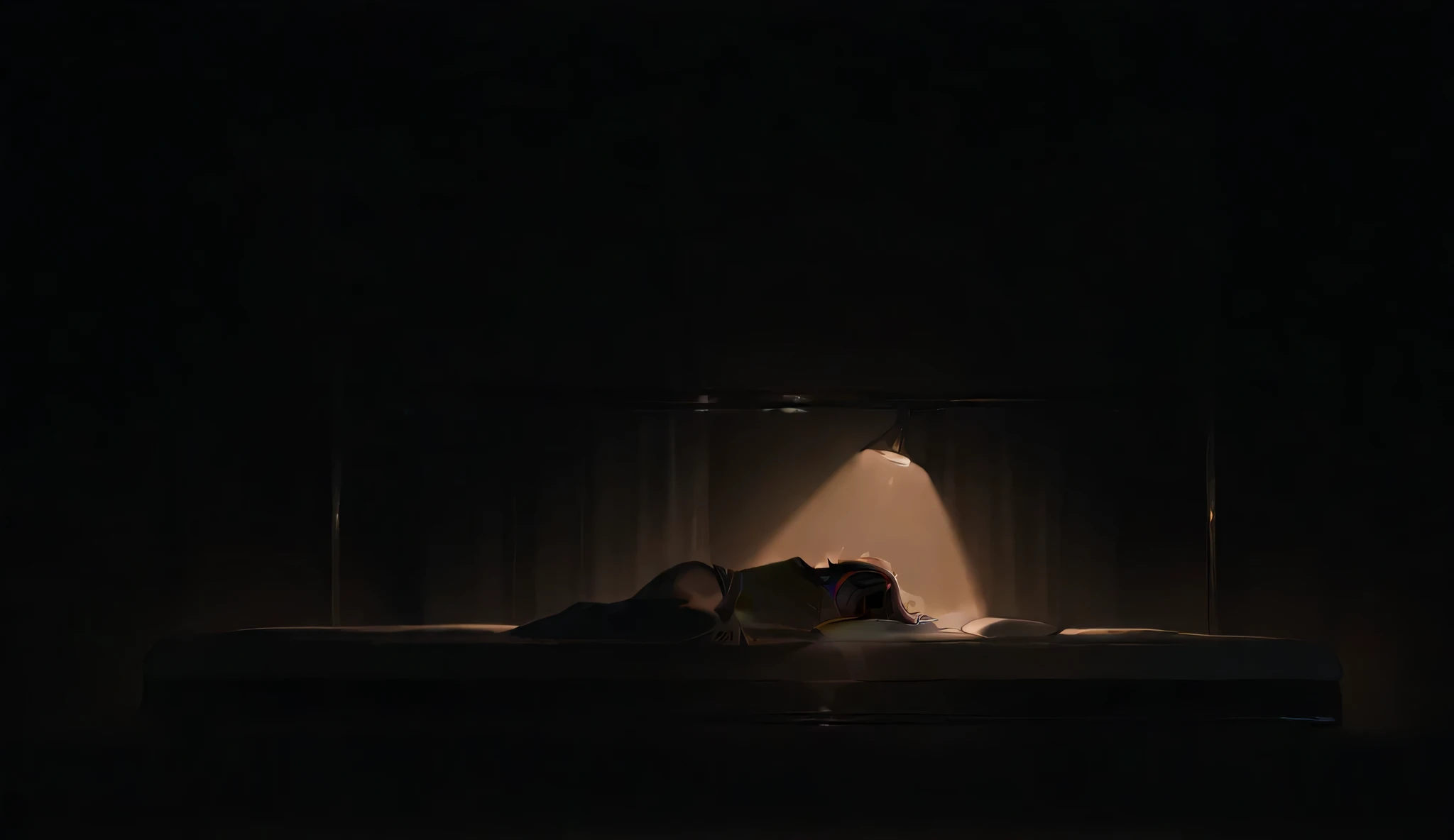There is a woman laying on a bed in the dark - SeaArt AI