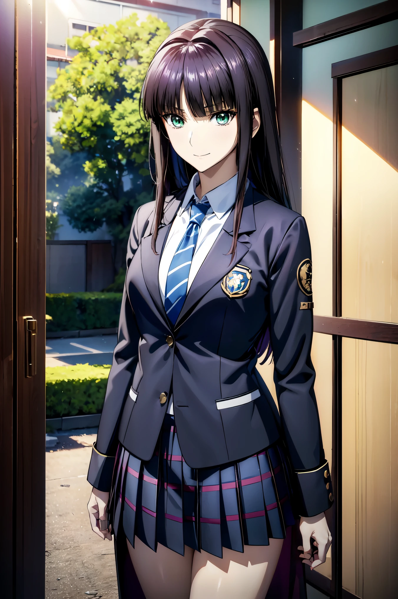 Smiling Face, blazer uniform,赤 purple hair, green eyes , eyes like jewels, super high resolution, ((( green eyes))),赤 purple hair, beautifulアニメ高校の女の子,(Masterpiece:1.2, 最  high quality ), ( is present, photo is present:1.4),  beautifulイラスト, (  natural light , Movie Screenplay  ), nsfw,  watch viewers  , COWBOY SHOOTING ,  front view of the company:0.6,  in the seat,  Japanese, university student の女の子,  perfect face,  beautiful髪,  beautiful顔,  beautiful and amazing eyes,  beautiful鎖骨,  beautiful体,  beautiful胸,  beautiful太もも,  beautiful足,  beautiful指 , (((  navy jacket  ),  Light Blue Collared Shirt,  Dark Blue Pleated Mini Skirt Vibrator  ,  Black Sox,  blue tartan ribbon tie  )), ( beautiful風景),  evening , Riverside, walk,  smooth anime cg art  , 魅惑的な  Anime Girl  ,  Let's Make a Girl in a Long Coat  ,  high definition,  very detailedなイラスト,  High Resolution Faces in a Gorgeous Guest Room  ,  RAW photos in the loop,  film grain ,  standing , UHD and 8K Connection  , 長い赤  purple hairと green eyesをした  Anime Girl  ,  Anime Moe Art Style , 若い  Anime Girl  の接写,  smooth anime cg art  , beautifulアニメの university student の女の子,  Anime Moe Art Style , シュールな university student の女の子,  Anime Girl  , 魅力的な  Anime Girl  , シュールな university student の女の子, GIRL WITH SHINY CLOTHING  ,  high definition,  CG Details  ,  high quality shadows,  beautiful、delicate face、All the details , ディテール beautiful DELICATE EYES FULL OF DECISION,break(  High Resolution 8K Wallpaper  ),(高度に  CG Details  8kの壁紙),Makima (  chainsaw man ),Scathach ( destiny /  Grand Order Required ),reika shimohira ,  high definition, とても繊細で beautifulCGイラスト,最  high quality ,  is present Feeling , is present fabric, is present texture,(((  debris flies))), (((最  high quality ))),8k,At 32k,Masterpiece,  beautiful and charming anime woman ,  Supermarkets,  very detailed,  high definition,シュールな university student の女の子,Masterpiece, 最  high quality ,  high quality , Freshness ,  high quality texture,  high quality shadow,  high detail,  sex,  in the seat, university student , alone,I, alone, alone, ADULT BIB , beautiful長い脚,  beautiful胸,  beautiful太もも,  Tight Legs  ,  beautiful leg line ,  Slender Waist in an Unmanned Bar  ,Mature body girl, big breasted with a cross eye,  beautiful胸,reddish  purple hair,  purple hair, BLACK CURRANT HAIR , charming  Anime Girl  ,  colorful hair,  Straight Hair  ,shy smile,幸せそうなsmile,  Brilliant Appearance  ,cute smile,Cool Beauty, beautiful女性,  handsome face  ,  beautiful写実性,  Attractive Figure ,  enchanting face  ,  calm expression , beautiful髪,smile,  colorful eyes , green eyes,Jade Eyes, beautiful目,bright eyes, DELICATE EYES FULL OF DECISION, Jewel Eyes ,Jade Eyes,( green eyes:1.5), charming face,8 heads,:Height: 174cm,彼女は首に  necklace 身に着けています,  necklace ,beaded  necklace ,Magatama Accessories,smile,