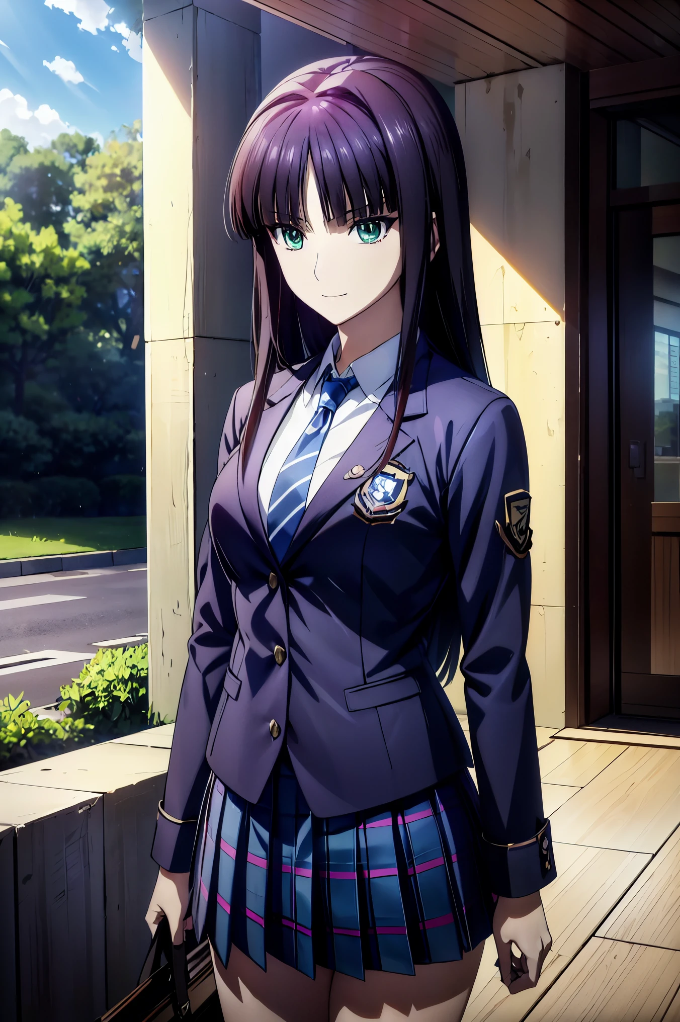 Smiling Face, blazer uniform,赤 purple hair, green eyes , eyes like jewels, super high resolution, ((( green eyes))),赤 purple hair, beautifulアニメ高校の女の子,(Masterpiece:1.2, 最 high quality ), ( is present, photo is present:1.4), beautifulイラスト, ( natural light , Movie Screenplay ), nsfw, watch viewers , COWBOY SHOOTING , front view of the company:0.6, in the seat, Japanese, university student の女の子, perfect face, beautiful髪, beautiful顔, beautiful and amazing eyes, beautiful鎖骨, beautiful体, beautiful胸, beautiful太もも, beautiful足, beautiful指 , ((( navy jacket ), Light Blue Collared Shirt, Dark Blue Pleated Mini Skirt Vibrator , Black Sox, blue tartan ribbon tie )), ( beautiful風景), evening , Riverside, walk, smooth anime cg art , 魅惑的な Anime Girl , Let's Make a Girl in a Long Coat , high definition, very detailedなイラスト, High Resolution Faces in a Gorgeous Guest Room , RAW photos in the loop, film grain , standing , UHD and 8K Connection , 長い赤 purple hairと green eyesをした Anime Girl , Anime Moe Art Style , 若い Anime Girl の接写, smooth anime cg art , beautifulアニメの university student の女の子, Anime Moe Art Style , シュールな university student の女の子, Anime Girl , 魅力的な Anime Girl , シュールな university student の女の子, GIRL WITH SHINY CLOTHING , high definition, CG Details , high quality shadows, beautiful、delicate face、All the details , ディテール beautiful DELICATE EYES FULL OF DECISION,break( High Resolution 8K Wallpaper ),(高度に CG Details 8kの壁紙),Makima ( chainsaw man ),Scathach ( destiny / Grand Order Required ),reika shimohira , high definition, とても繊細で beautifulCGイラスト,最 high quality , is present Feeling , is present fabric, is present texture,((( debris flies))), (((最 high quality ))),8k,At 32k,Masterpiece, beautiful and charming anime woman , Supermarkets, very detailed, high definition,シュールな university student の女の子,Masterpiece, 最 high quality , high quality , Freshness , high quality texture, high quality shadow, high detail, sex, in the seat, university student , alone,I, alone, alone, ADULT BIB , beautiful長い脚, beautiful胸, beautiful太もも, Tight Legs , beautiful leg line , Slender Waist in an Unmanned Bar ,Mature body girl, big breasted with a cross eye, beautiful胸,reddish purple hair, purple hair, BLACK CURRANT HAIR , charming Anime Girl , colorful hair, Straight Hair ,shy smile,幸せそうなsmile, Brilliant Appearance ,cute smile,Cool Beauty, beautiful女性, handsome face , beautiful写実性, Attractive Figure , enchanting face , calm expression , beautiful髪,smile, colorful eyes , green eyes,Jade Eyes, beautiful目,bright eyes, DELICATE EYES FULL OF DECISION, Jewel Eyes ,Jade Eyes,( green eyes:1.5), charming face,8 heads,:Height: 174cm,彼女は首に necklace 身に着けています, necklace ,beaded necklace ,Magatama Accessories,smile,