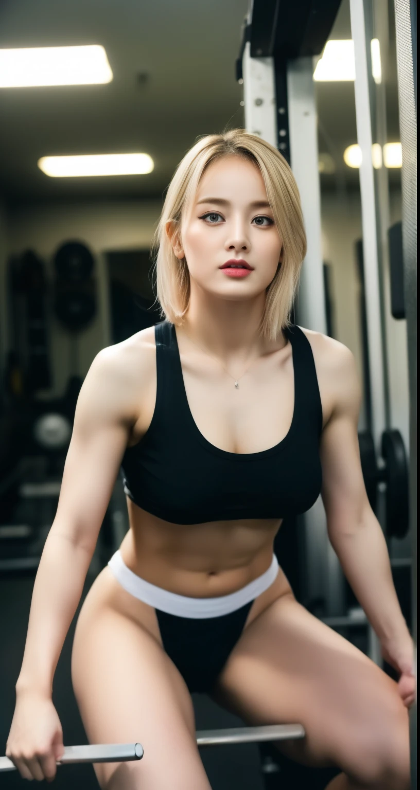 a beautiful blond 24 years with fitness top and sweat leggins