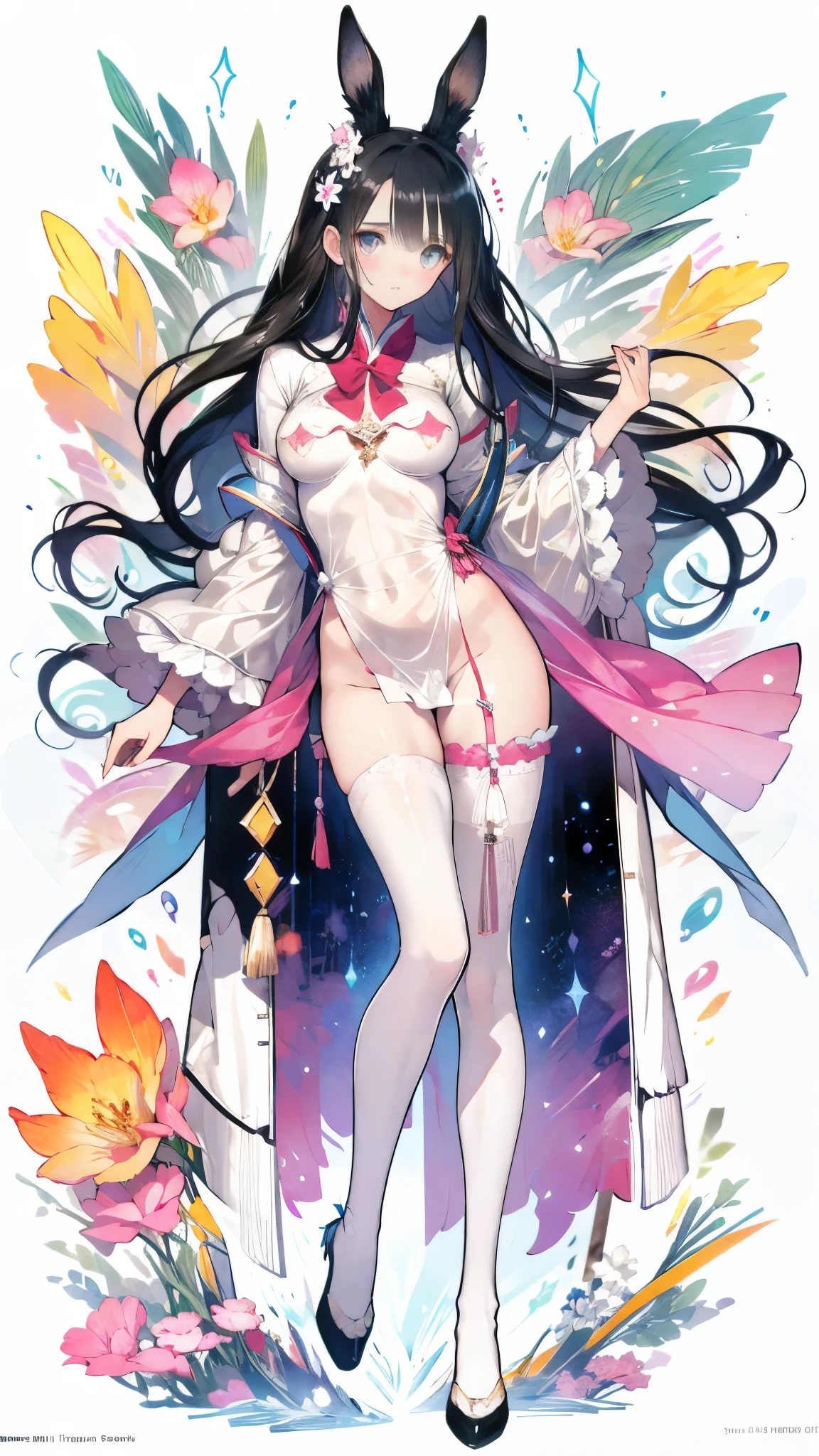 (1 girl), (tiny breasts), flat chest, skindentation, (21 years old), fashion trendy beautiful beautiful girl, gentle attractive Nordic beautiful girl, 21 years old, delicate and sexy collarbone, attractive angular face, double eyelids, smart eyes, pink lips, small nose, bare shoulders, ultra high definition, ultra definition, Full body photo, ultra-thin light transmission, sweet and playful upper body, see-through, ((bare breasts)), pink nipples, smile, glowing red eyes, ((naked)), ((slender)), ((petite)), ((super long black hair)), ((golden high heels)), ((black stockings)), glossy skin, golden ornamental necklace,