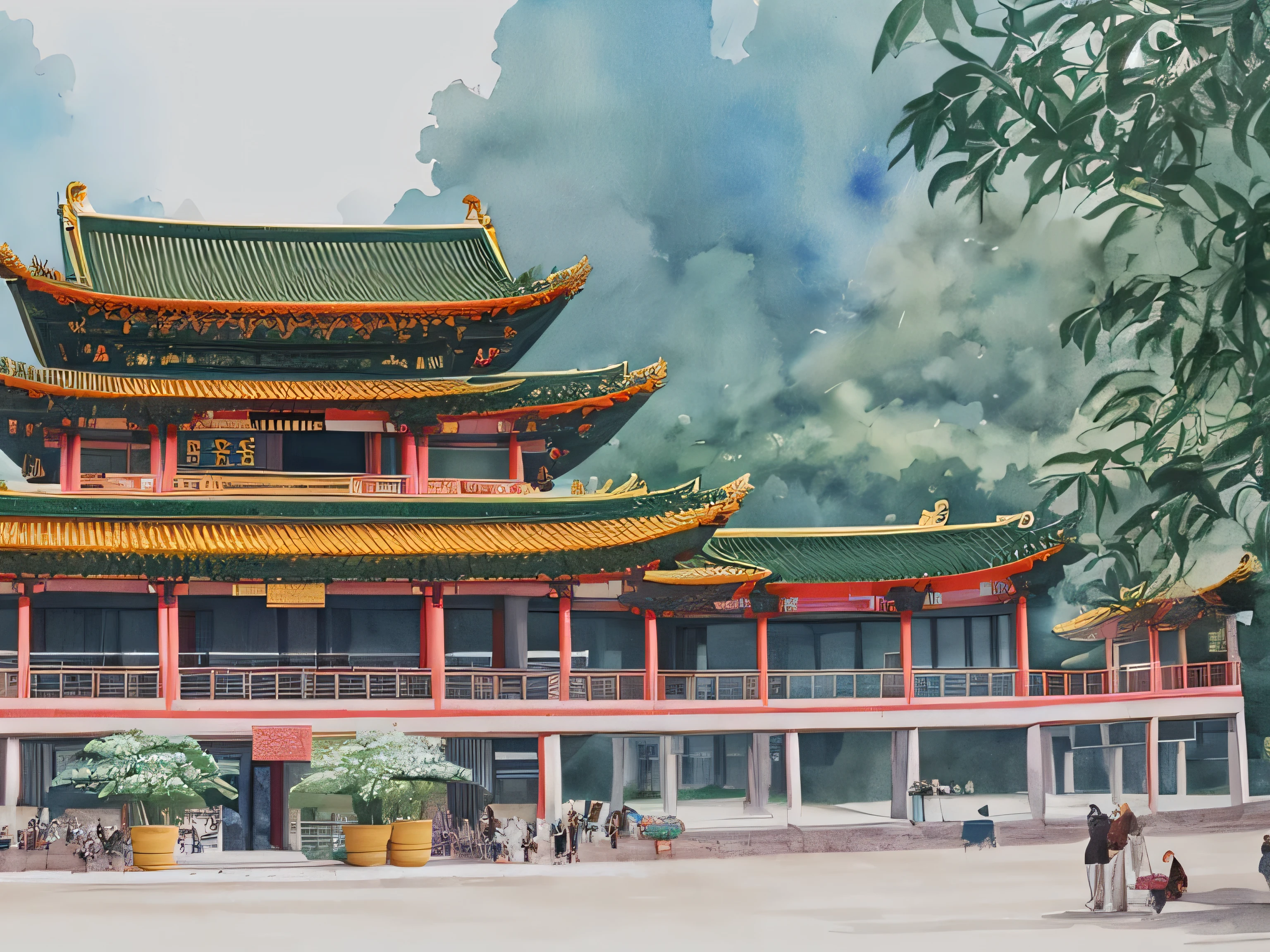 watercolor painting of The Pagoda of Fogong Temple