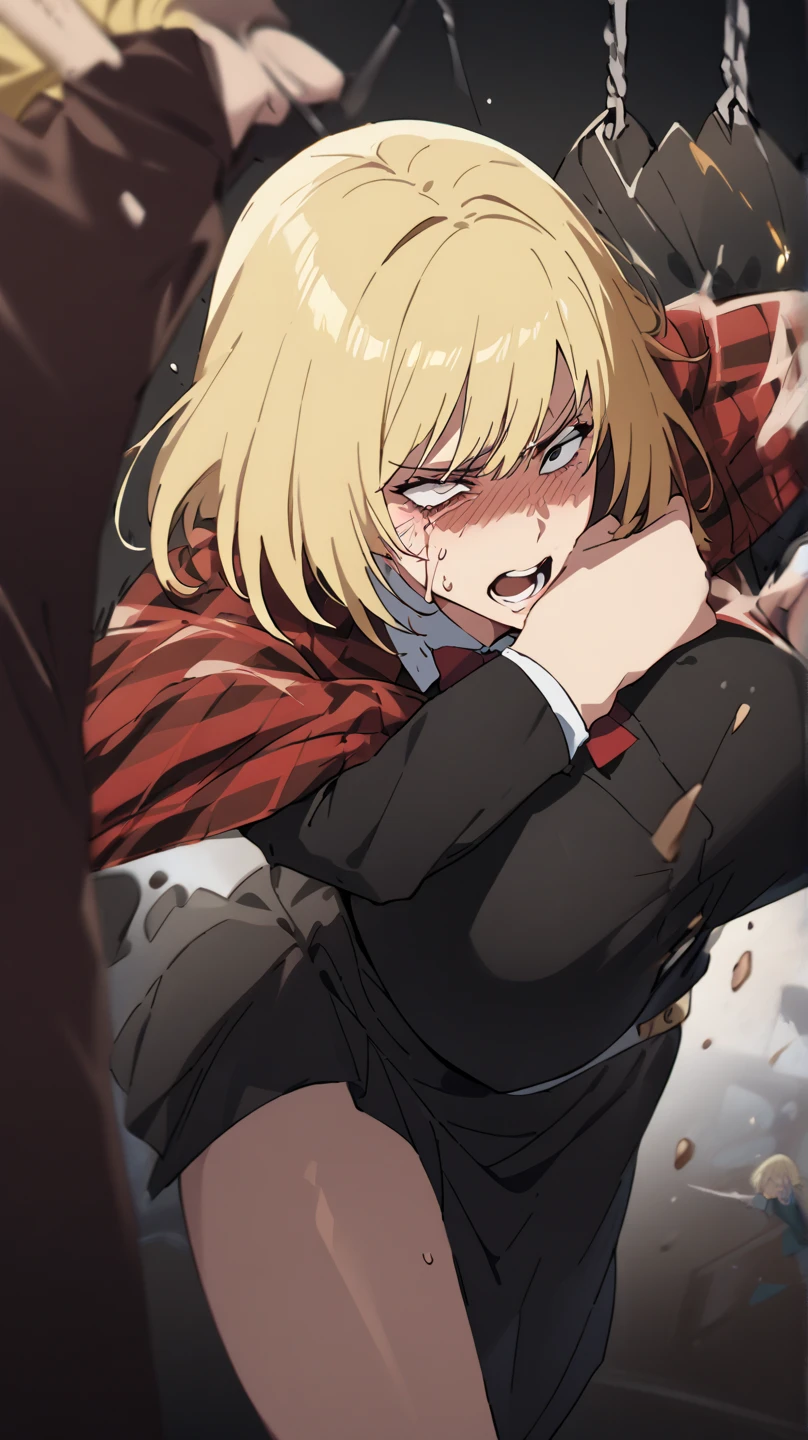 of the highest quality, 8K, masutepiece: 1.3, Ultra HD, High quality, Best Quality, High Definition, Realism))H-cup breasts、red blush,(((Girl having sex))),(((Vaginal ejaculation)))Crying face,