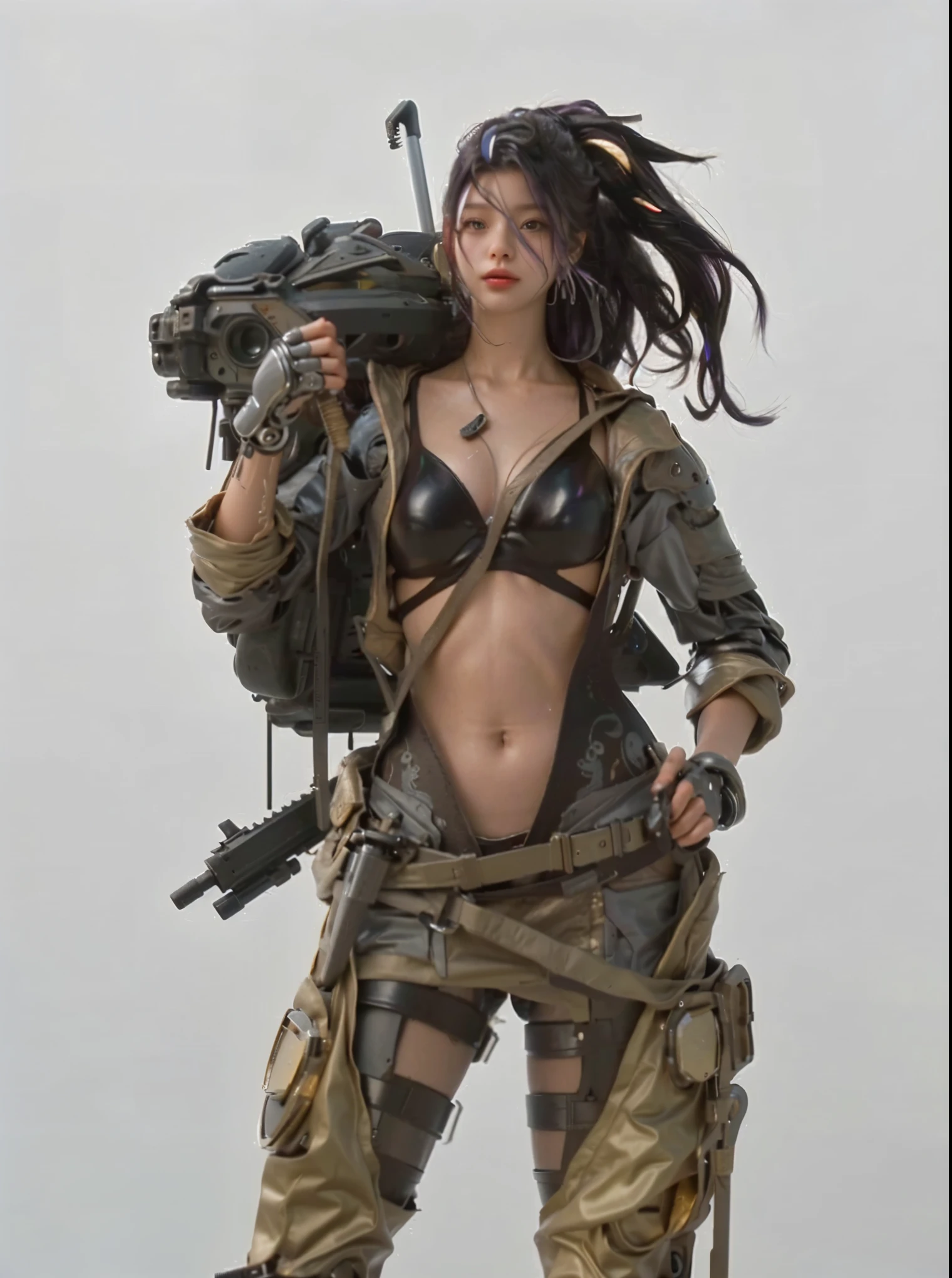 (Completely live action:1.37), (Amazingly realistic textures:1.37), (masterpiece, best quality:1.2), (8k uhd, 16k, 32k, ultra high res), amazingly realistic skin, amazingly realistic photo, superrealism, (photorealistic:1.37), (RAW photo), ultimately realistic, (ultimately realistic all details), (ultimately realistic all textures), super realistic lighting, super realistic shadow, (japanese girl:1.5), ((young face)), smiling, happy, super realistic face, ultimately realistic skin, ultimately realistic eyes, (mascara:1.35)ultimately realistic background, ultimately realistic detail up, kkw-ph1, ((drooping eyes, cyberpunk-style cyborg girl, amazingly intricate details, Anatomically perfect hands, mechanical body, silver knight armor, ultra glossy texture, purple hair))