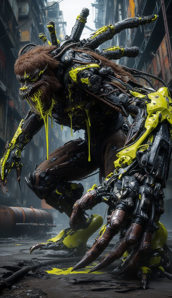 solo,a cybermutant beast with glowing green tubes and mechanical claws,<lora:Fleshmutant:1>