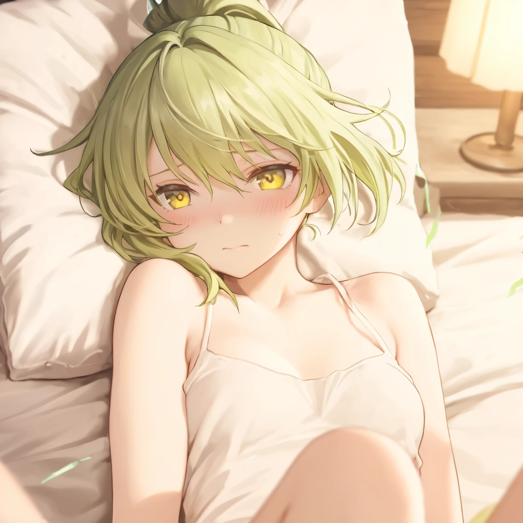 There is nothing on the bed、Hands on the face、Hands and arms are naturally connected
