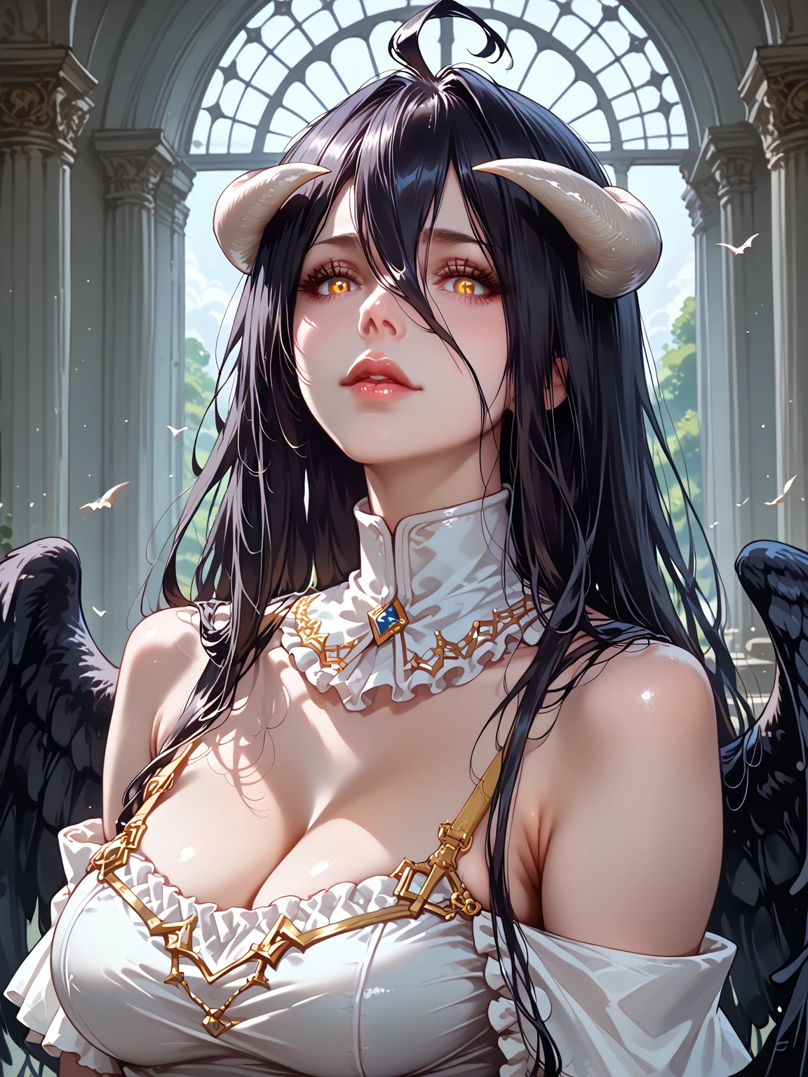 albedo, ((obra de arte、alta qualidade、Super Obra-Prima、mais alta qualidade、super high resolution、cinematographic , 8K、 (Retrato de uma atriz muito bonita、long neck)、(felicidade、jovial、Dentes bonitos、Belo alinhamento dos dentes, ela tem covinha)、 Lindos olhos realista, olhos verdes cristalinos claros))、(fotorrealista:1.4)、((1 garota、sexy、pele branca clara:1.4、Look up at your audience、close-up do rosto、foco bem nitido da garota, imaculado、charmosa, linda、cabelo escuro、Corte de cabelo bob com franja linda、Hermoso cabelo longo、Supermodolo 190cm、peitos realista colossais:1.6)) mamilos escuros largos e bicudo. (micro thin transparent swimsuit, langerir super detalhado e trasparente, micro calcinha rosa :1.9, definhar transparente、(albedo usando camisa tradicional junto com calcinha muito detalhado)), asas de anjo negras no quadril, sexy. ((long realistic breasts between armsnatural breasts, mamilos largos, (Chegue perto para enfatizar o belo decote)) 、long neck、franja reta、Eyelash、hermosos olhos delicados、The face of the golden ratio、golden ratio body、(Qualidade de imagem 8K、mais alta qualidade、obra de arte:1.6)、Ultra-detalhado、ultra resolution、(rialistic photo:1.37)、 cinematographic、fundo preto, Paradise, fotografia colorida, High definition、fotografia profissional、tiro de cima Muito detalhado e lindo、foto 8K、Incrivelmente detalhado、arte oficial、Highly detailed CG Unity 8K wallpapers、Deusa da beleza , Linda garota muito detalhada、Rosto extra detalhado、olho extremamente detalhado、Pele altamente detalhada、poros da pele 、Dedos extremamente detalhados、nariz altamente detalhado、Boca muito detalhada、Anatomia perfeita、fundo detalhado、(garota linda 25 anos:1.2、garota fofa、corpo realista、sexy 、corpo magro、Corpo bonito、seios saindo do decote)、 pelos pubiano、bichano. (franjas cegas: 1.2)、Rostos Kawaii、rosto realista、olhos delicados、(tiro de vaqueiro frontal)、athletic pose、peitos ultra gigantescos、Dentes bonitos、Belo alinhamento dos dentes、Sorria para mim, Supermodo.