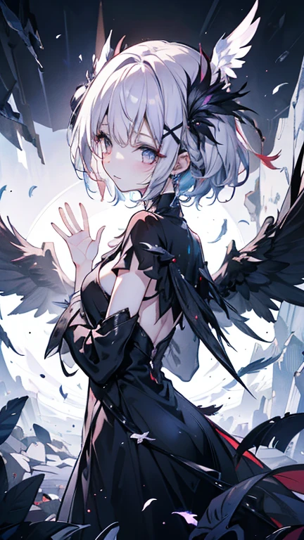 ((best quality)), ((masterpiece)), (detailed), 1girl, Character design, female, dynamic poses, long white grey hair, grey white eyes, very skinny, detailed, best quality, no accesoires around the neck, no shoes, prominent collarbones, skinny arms, flat stomach, visible hip bones, full body, blank white background, plain background, white background, red and white clothing, Bloodborne inspired, occult aesthetic, occult, detailed and intricate steampunk and detailed gothic, NSFW, Very dramatic and cinematic lighting, cosmic horror, grim-dark, side-lighting, perfect face, NSFW, Fluttering lace flared long knee length dress with frilly petticoats, knee length dress, pleated petticoats, petticoats gothic, complex lace boots, side-lighting, gothic aesthetic, wielding a mighty sword with mechanical components, mandalas, a fairy, various different types of insect wings, NSFW, full body, whole body, body, plain background, white background, blank background, no background, white background NSFW, chains, full body, whole body, head-to-toe NSFW