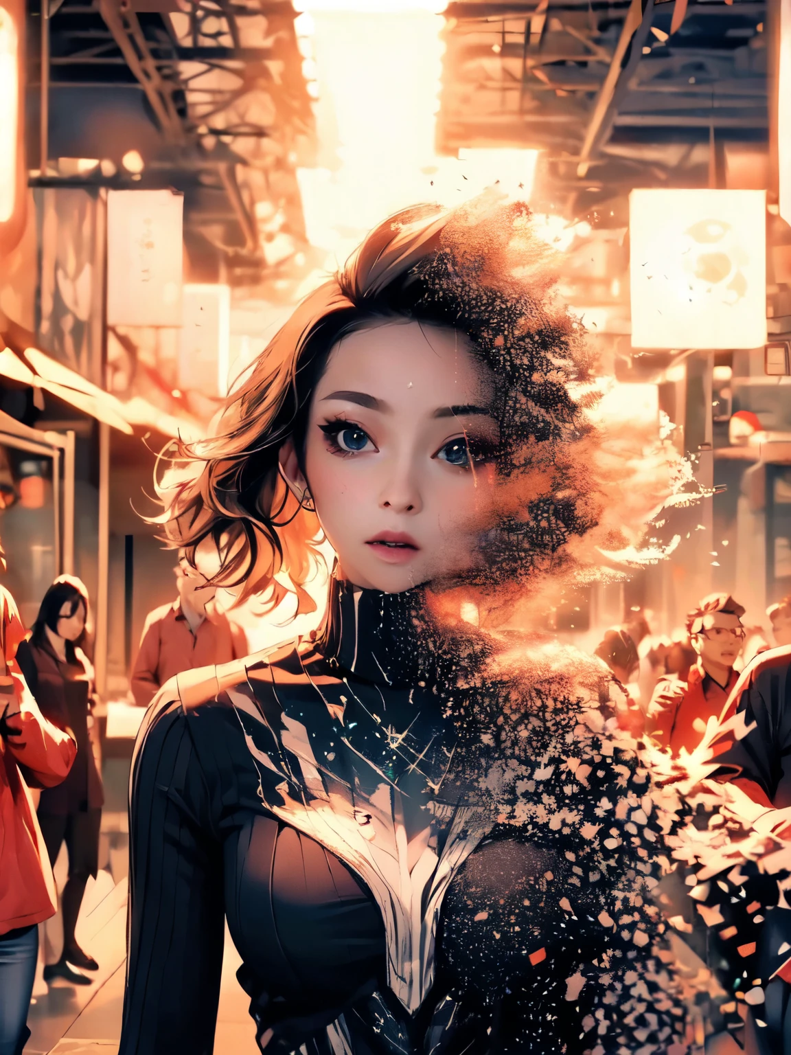 ((( Masterpiece:1.4))), ( top quality:1.4), ( super high resolution:1.4), ( top quality:1.2), ( Super Detail:1.3), Disintegration effect :1.4, (Swirl:1.2), sand, sand埃, Tornado, sand塵, sand漠, 8k, 16k, sandの女王, 顔の半分がsandのDisintegration effect