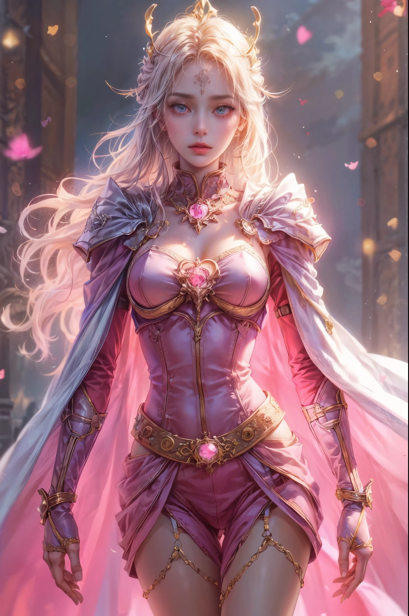 Sexy woman in white gold and pink lotus lace armor dress, chengwei pan on artstation, by Yang J, detailed fantasy art, Stunning character art, Fanart Meilleure ArtStation, epic exquisite character art, Beautiful armor, Extremely detailed Artgerm, Detailed digital anime art, Artgerm on ArtStation Pixiv, Armor Girl, cleavage big breasts:1.2, (Mini skirt:1,5)