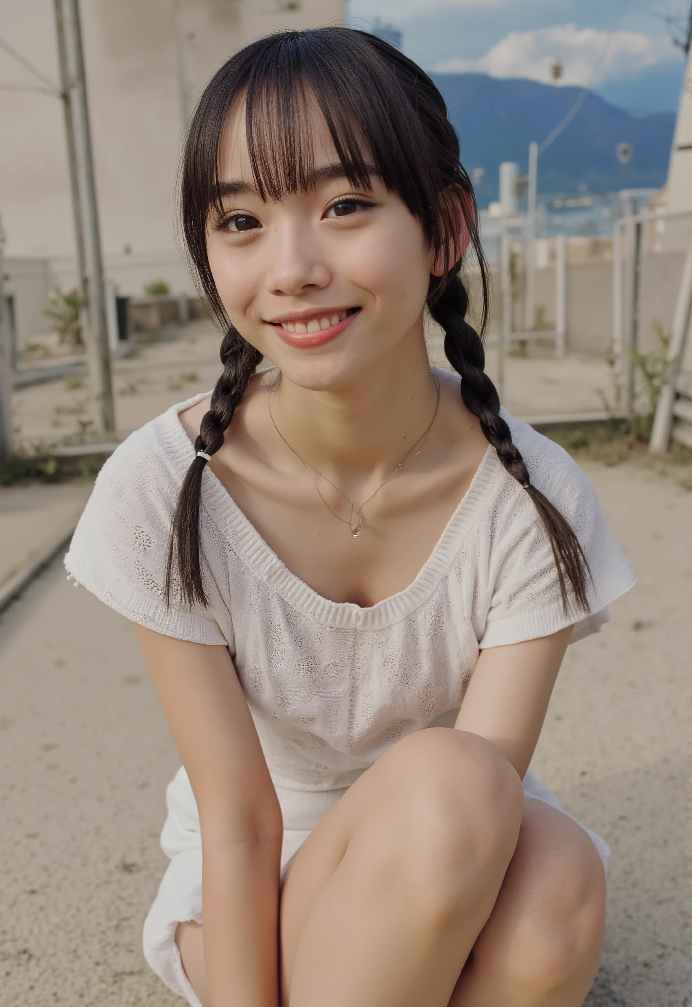 (4K,  Masterpiece,   high quality,  Details), ((I only wear a small white minidress and white panties,  slender ,  sexy collarbone,  my breasts are bare,  flat chest,  short,  Clothes Are Wet , Position of putting on your knees and leaning forward:1.2)), (( braid braids)), {{  girl  :1.4}},, (  RAW photos in the loop,  top quality  ), (reality, reality:1.4),  beautiful details,  tall beautiful lip detail  ,  very elaborate eyes and face,  perfect anatomy , ( flat chest:1.5),  girl