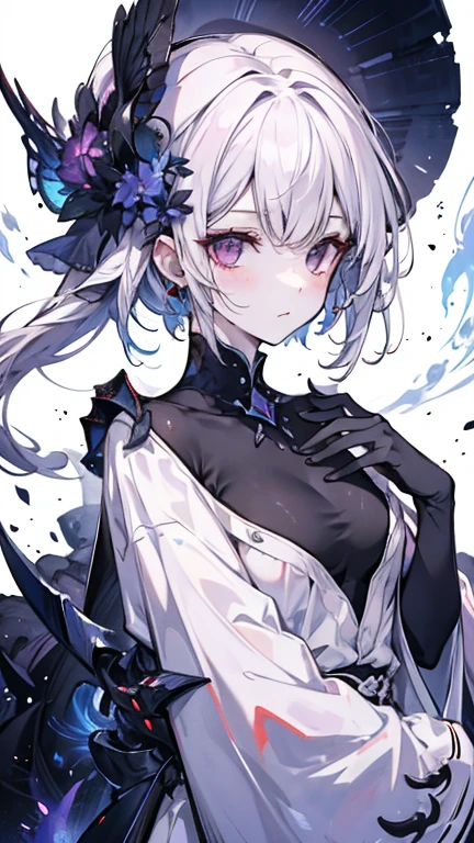 Query: masterpiece, best quality, as detailed as possible,(((extreme detail))), 1 girl, standing on the same level, long hair, white, dark, yin , yang, yin girl, yang girl, yin yang circle, body painting, side view, profile pose, (white skin:1.2), perfect detailed eyes looking down at the viewer, ((illustration)), medium chest, sparkling eyes, ((abyss background:1.0)), very dark background,  ((Godness:1.3))), ((godness dress:1.2)), (((yin yang style:1.2))), (((draw))), ((glow draw)), [neg: bad anatomy, broken body, broken fingers, broken arm, more than 2 arm, less then 2 arm]