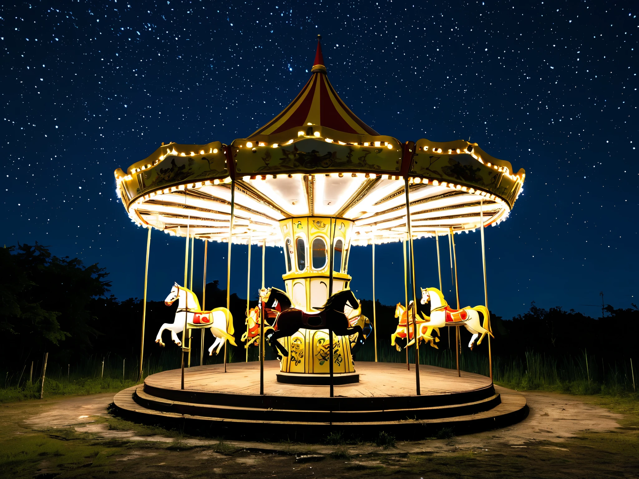 Abandoned amusement park、Russia、Merry-go-round、Real Stick、Late Night、Thick Fog。