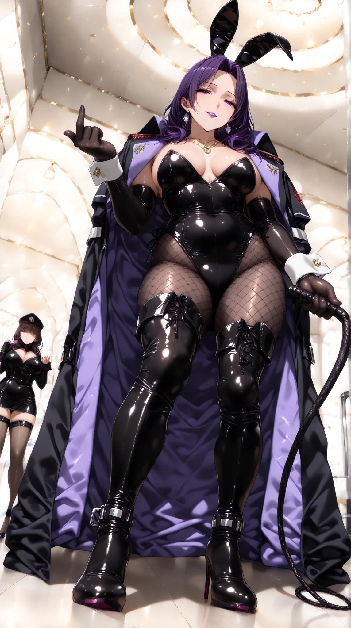 girl,big breasts,black stockings,woman without shoes,white hair,,High heel,hold your chest