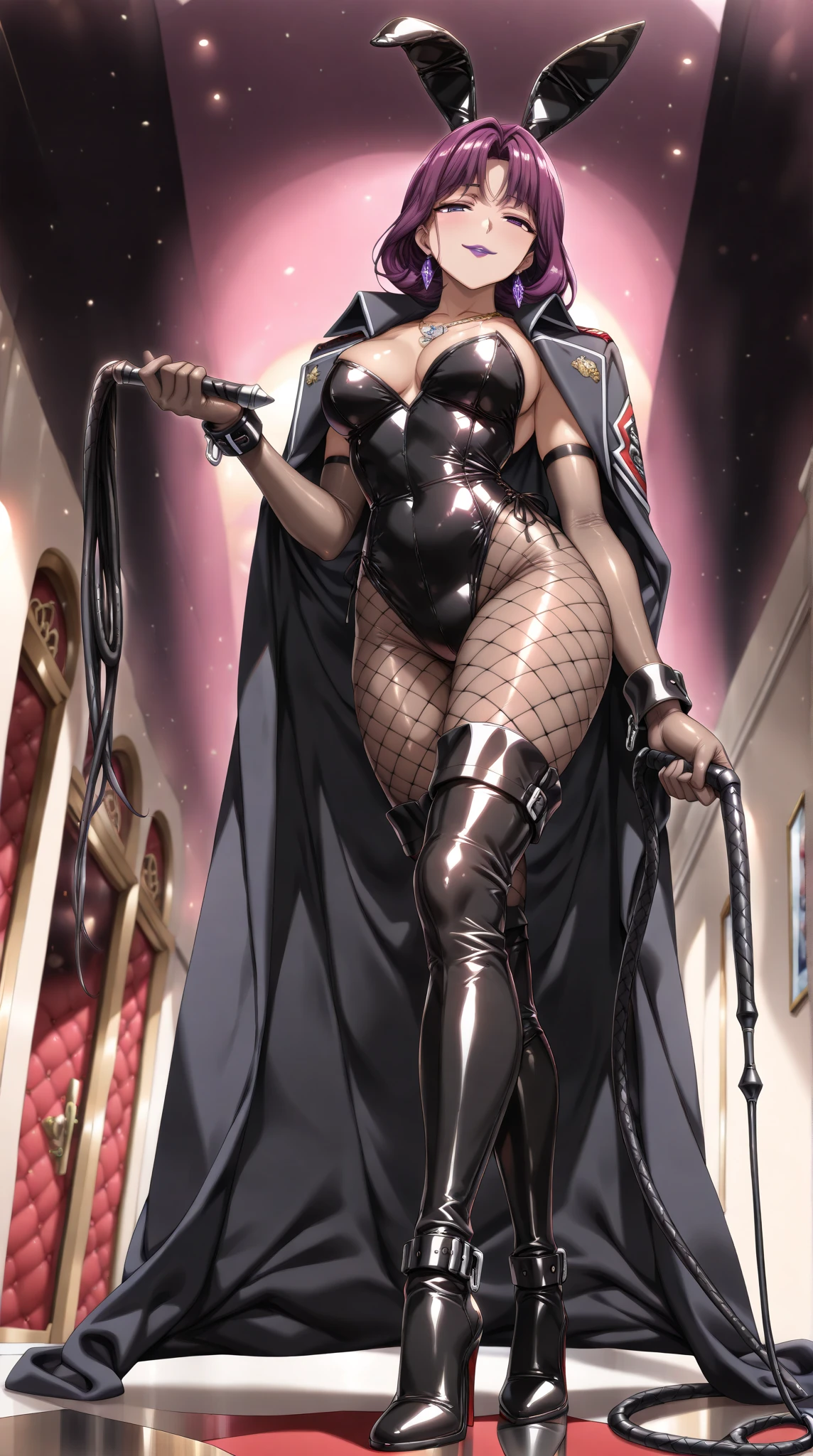 (masterpiece, top quality, best quality, official art, beautiful and aesthetic:1.2), (1girl:1.3), light freckles, fair skin, extremely detailed, portrait, looking at viewer, solo, (full body:0.6), detailed background, close up, (dark gothic theme:1.1), nun with guns, charlatan, smirk, mysterious, swaggering through cathedral, modest attire, black habit, cowl, nun hood, wimple, thigh-high boots, bodysuit, leotard, corset, leather straps, ammunition pouches, long boots, submachineguns, SMGs, MP5s, thigh pouches, holsters, garters, ((((narrow hips, slim sexy body, gigantic breasts)))), slim waist, slim hips, long legs, modern (cathedral exterior:1.1) background, dark mysterious lighting, shadows, magical atmosphere, dutch angle,