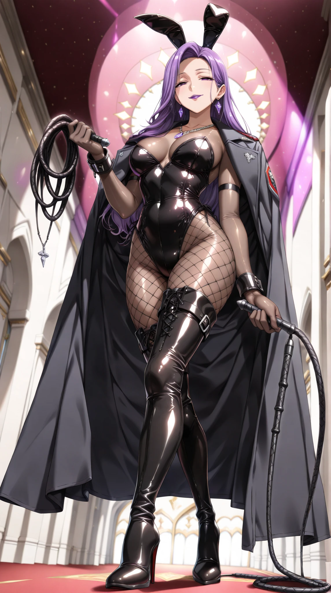 (masterpiece, best quality, high resolution, ((full body standing)), 1 young woman, blonde hair curly on the sides, very short hair, pink lips, ((huge breasts, dark skin)) fantasy thief costume, leather gloves, leather thigh high boots, spiked belt and buckle, chain choker, hoop earrings, fantasy headband, sensual pose, flirty smile,((full body standing))
,full body