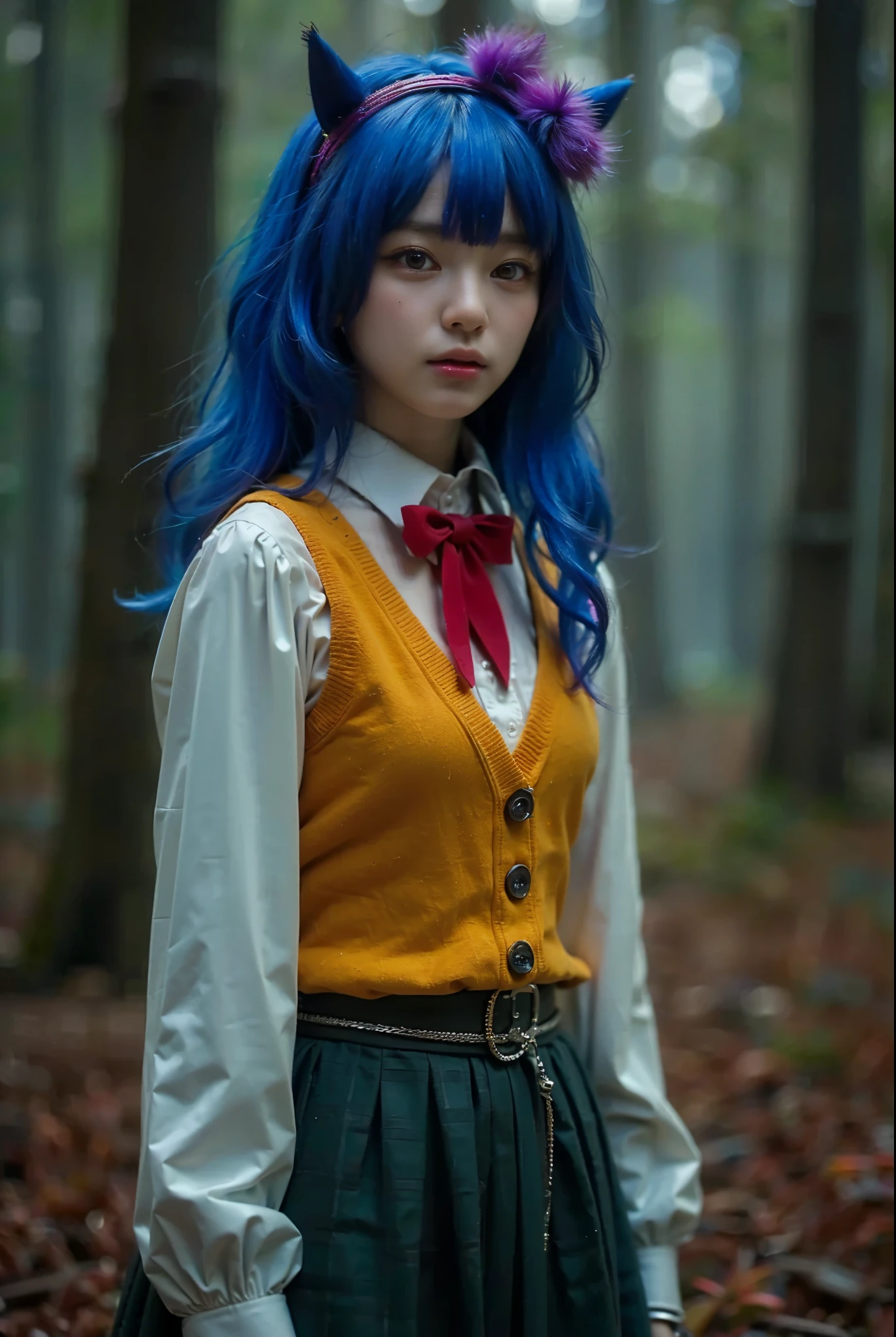 (Completely live action:1.37), (Amazingly realistic textures:1.37), (masterpiece, best quality:1.2), (8k uhd, 16k, 32k, ultra high res), amazingly realistic skin, amazingly realistic photo, superrealism, (photorealistic:1.37), (RAW photo), ultimately realistic, (ultimately realistic all details), (ultimately realistic all textures), super realistic lighting, super realistic shadow, (japanese girl:1.5), ((young face)), smiling, happy, super realistic face, ultimately realistic skin, ultimately realistic eyes, (mascara:1.35)ultimately realistic background, ultimately realistic detail up, kkw-ph1, ((drooping eyes, cyberpunk-style cyborg girl, amazingly intricate details, Anatomically perfect hands, mechanical body, silver knight armor, ultra glossy texture, purple hair))
