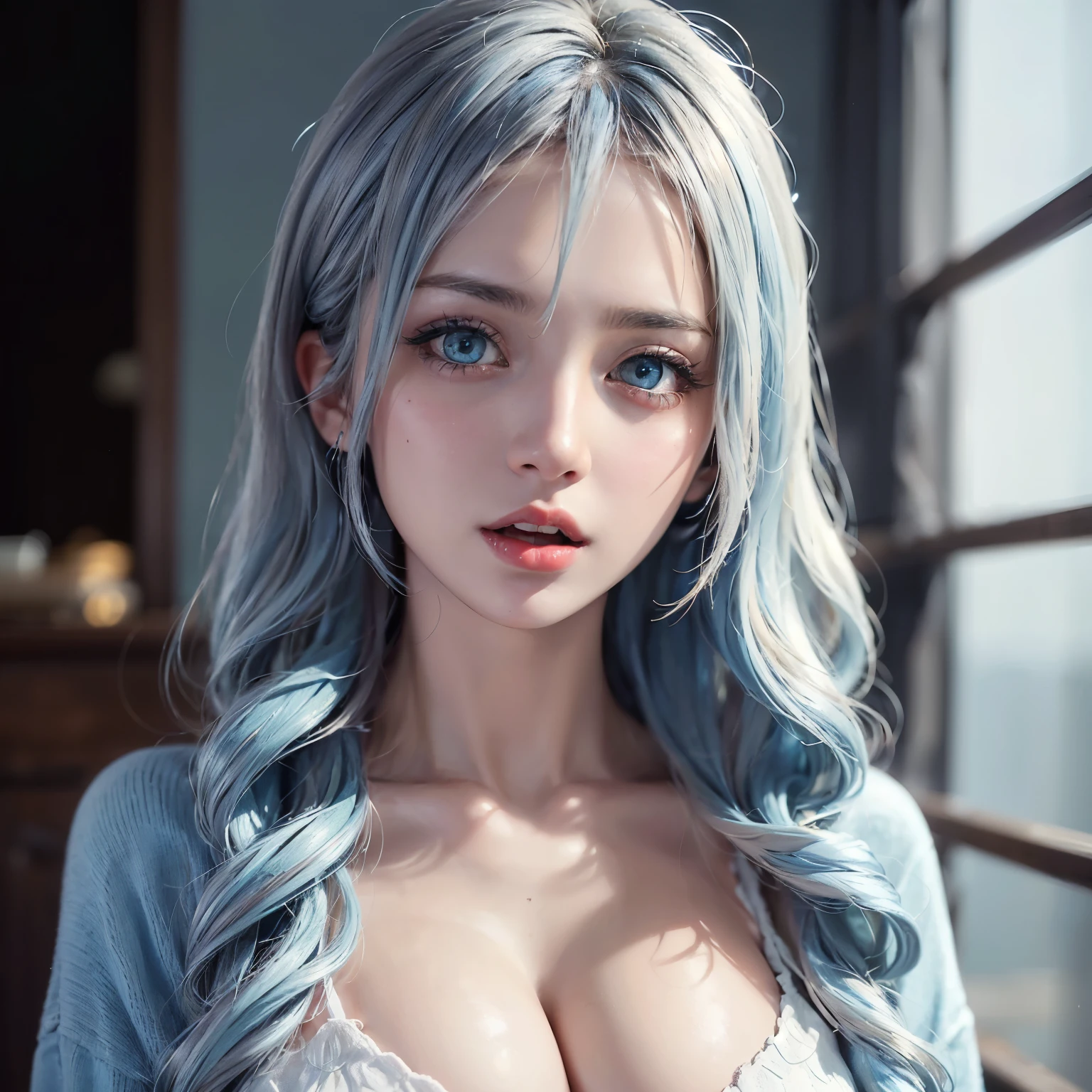 Masterpiece, Best Quality, Illustration, Sax Blue, Platinum Earrings, Platinum Necklace(((,Torn White Shirt)), 1girl, Cute, (Dynamic Lighting:1.2), Cinematic Lighting, Delicate Facial Features, Detailed Eyes, Sharp Pupils, Realistic Pupils, Depth of Field, Bokeh, Sharp Focus, (Ultra Detail, Bloom, Glow:1.4), Many Little Jewels,((Colossal)))) , ((wet and see-through)), (((sheer hard, ((no underwear))