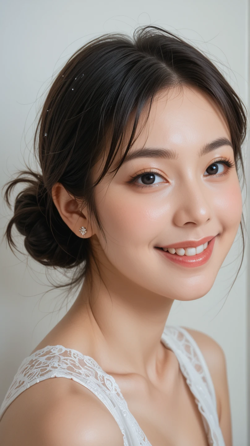 (highest quality, 4k, masterpiece :1.3),
sharp focus, shallow depth of field, Bright colors, professional level,
20-year-old, 1 person, (Half Japanese and German woman), The face of a famous Japanese actress,
Supple body :1.3, model body shape:1.5, perfect style:1.4,
narrow shoulders, beautiful clavicle, long and thin legs,
delicate body shape, The beauty of slim abs :1.2, thin waist :1.2,
super detailed skin, Fair skin, Shiny skin, super detailed face,
slim facial contour, beautiful small face, Beautiful lined nose,
super detailed eyes, long slit eyes, brown eyes, double eyelid, Beautiful thin eyebrows, fine long eyelashes,
super detailed lips, plump lips, glossy pink lips, flushed cheeks, beautiful teeth,
Beautiful actress's ennui makeup, pink lipstick,
dark brown hair, delicate soft hair,
(hair up, medium short hair, ponytail:1.2),
layer cut, (dull bangs:1.2),
(stylish looking earrings,necklace,bracelet,shiny nail art:1.2),
cute smile, open mouth half way, Enchanted expression, ((Staring at the viewer)),
(((photorealism,Shoot the whole body from the thighs:1.5))), ((The body is facing sideways)),
Photographed directly from the front, dynamic lighting,
(Dress up in a tight green polka dot bathrobe:1.2),
((The crystal clear waters of a tropical resort, Immerse yourself in water up to your waist:1.2)),
The midsummer sun shines on the whole,