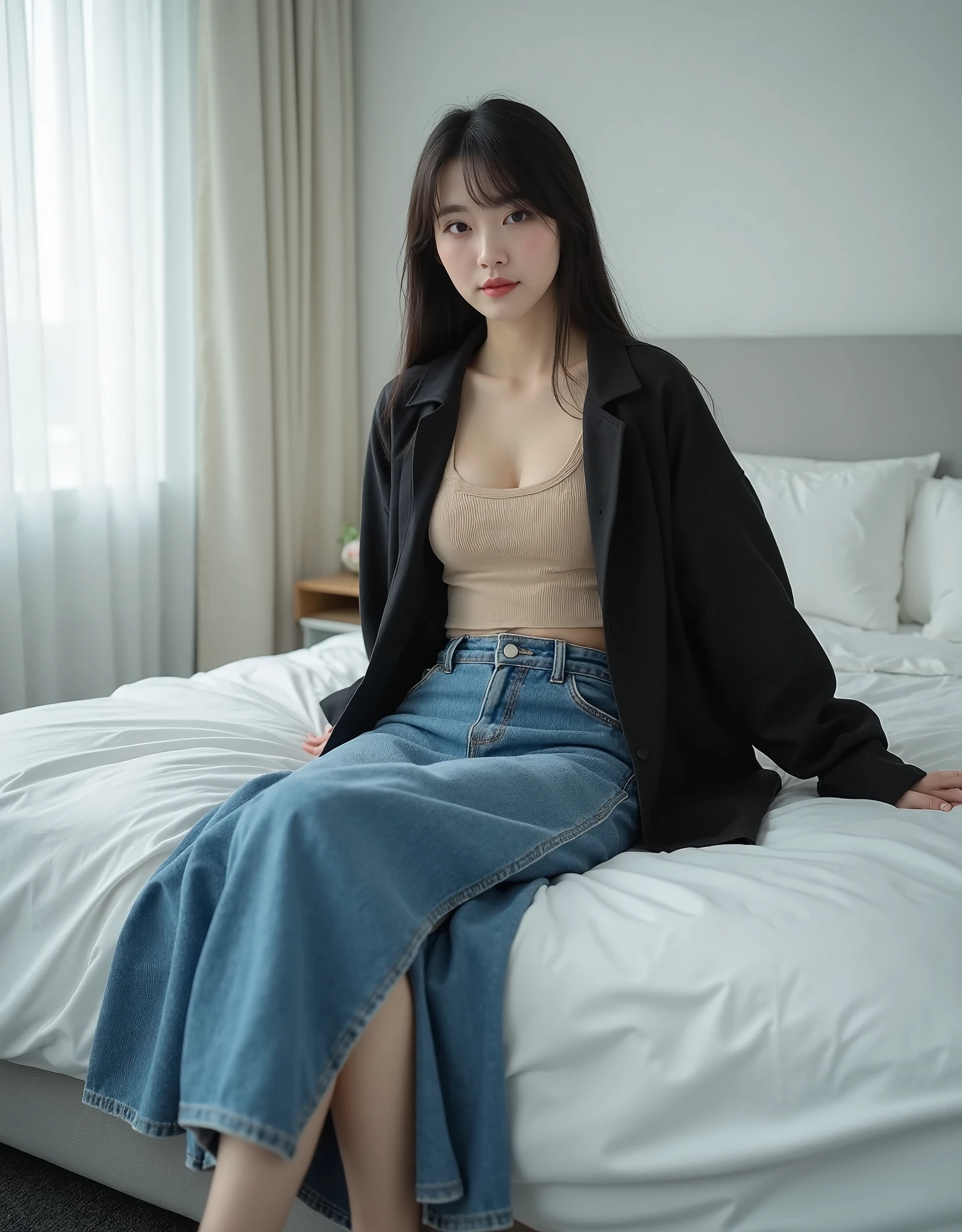 Korean girl lying on the ground,is wearing a shorts,Spread your legs