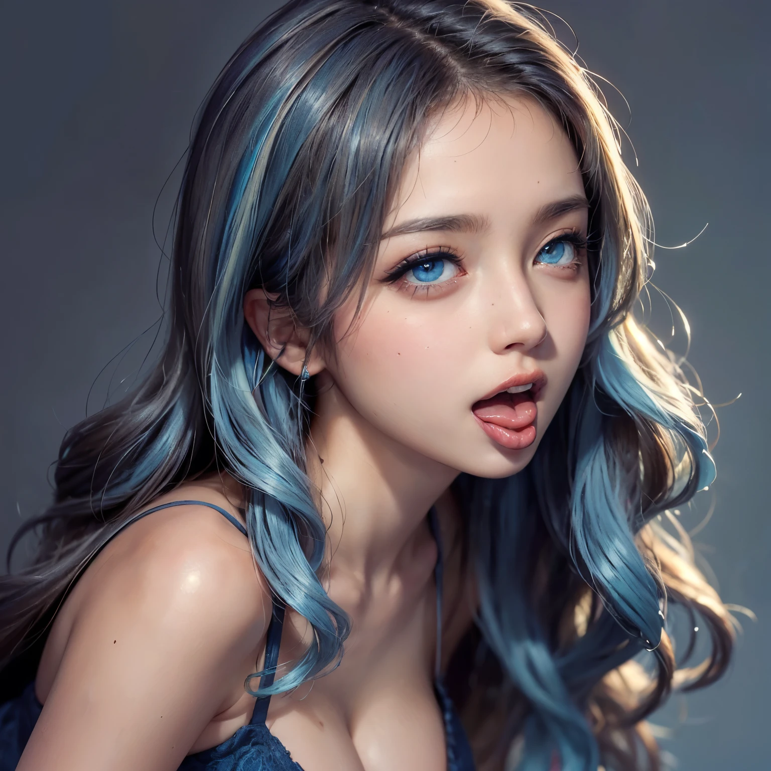a smiling girl with blonde and blue  hair,gold eyes,beautiful detailed gold eyes,beautiful detailed smiling lips,extremely detailed eyes and face,long eyelashes,black top,hyperrealistic,photorealistic,best quality,4k,8k,highres,masterpiece:1.2,ultra-detailed,realistic,photo-realistic:1.37,HDR,UHD,studio lighting,ultra-fine painting,sharp focus,physically-based rendering,extreme detail description,professional,vivid colors,portrait