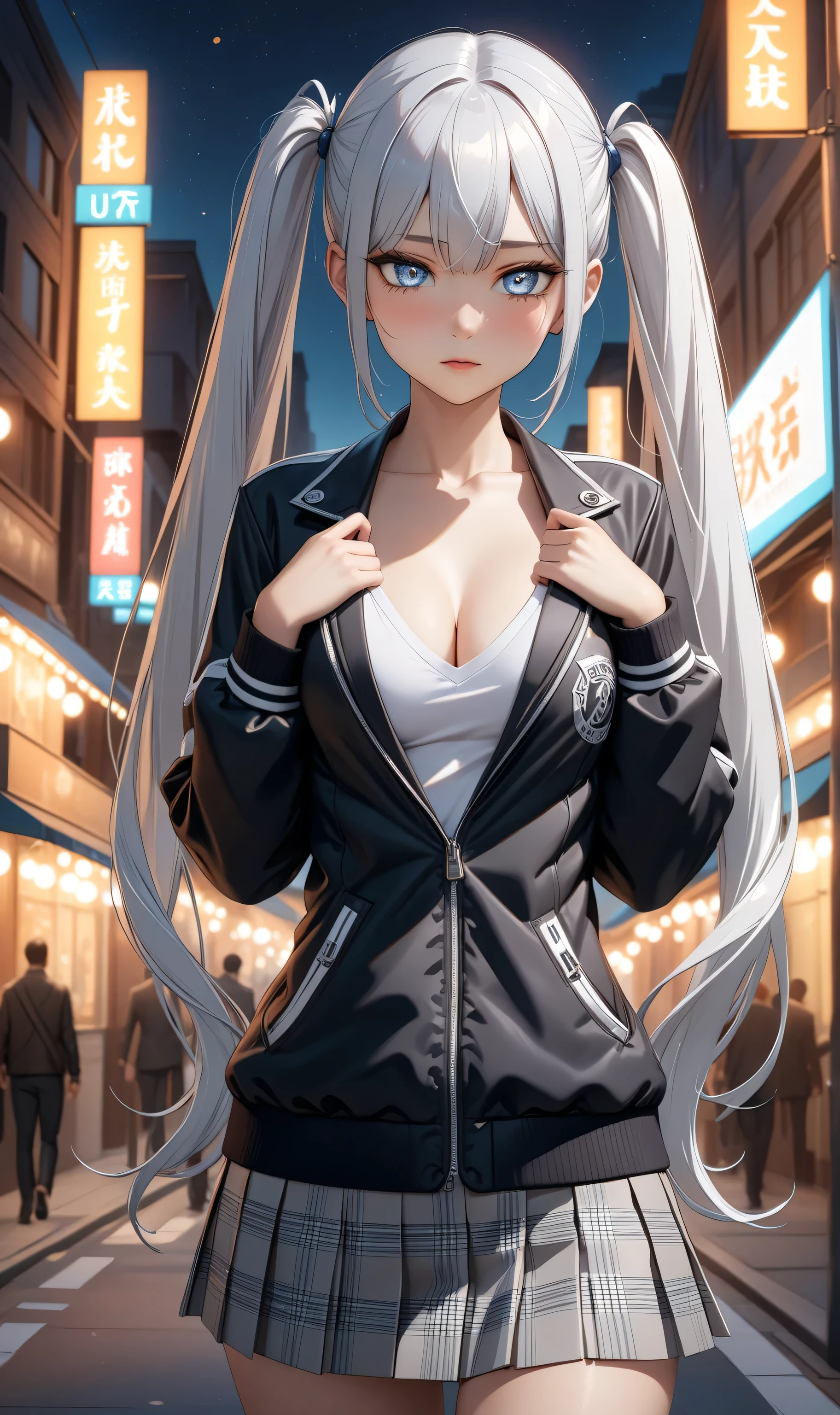 Anime girl in a short skirt and jacket posing for a picture - SeaArt AI