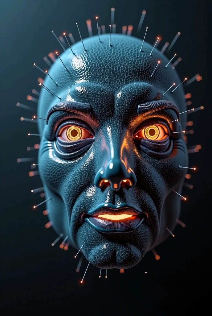 Image of a dark background character with a black mask, and in front of him a brain being manipulated