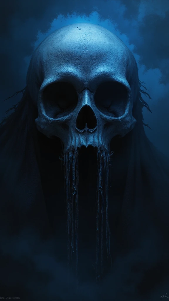 A skeleton pirate with glowing eyes wearing a captains hat, mouth open screaming, surrounded by smoke and fire. A portrait in the style of fantasy art with cinematic lighting and blue tones. Volumetric light on a dark background. Rendered in Octane.. hkpirate, masterpiece, best quality, highly detailed, sharp focus, dynamic lighting