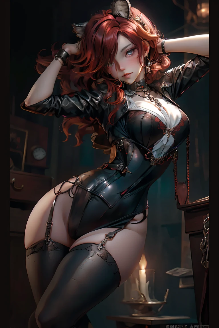 Gwen Tennyson,Trazador,Anko mitarashi, Mordred,Taller Ryza,Nier Automata,1girl, cerrar,Piloto Mecha,Tatuajes,Bosque de Halloween,Traje de enchufe dorado y rojo,Pirate corset,Top plateado de lycra de manga larga,polainas de red,pelo corto,Maquillaje lindo, ojos verdes,cabello rojo y dorado,coy smile, Pecas,pelirrojo,beautiful ,senos grandes,Ultra detallado,realista,fantasy art, falda corta acampanada,Armadura de acero,Calabaza de Halloween,Luz de la luna,Capa de bruja,Joyas para el cuello y la cabeza,bruja tiene,magic stars,