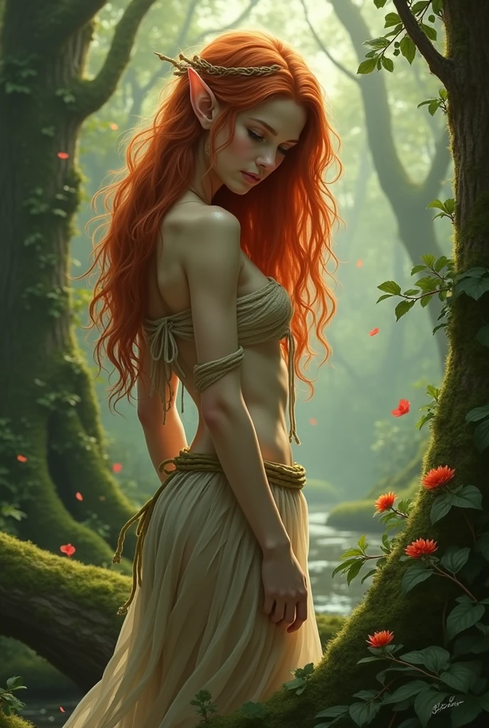 Nude redhead in a forest