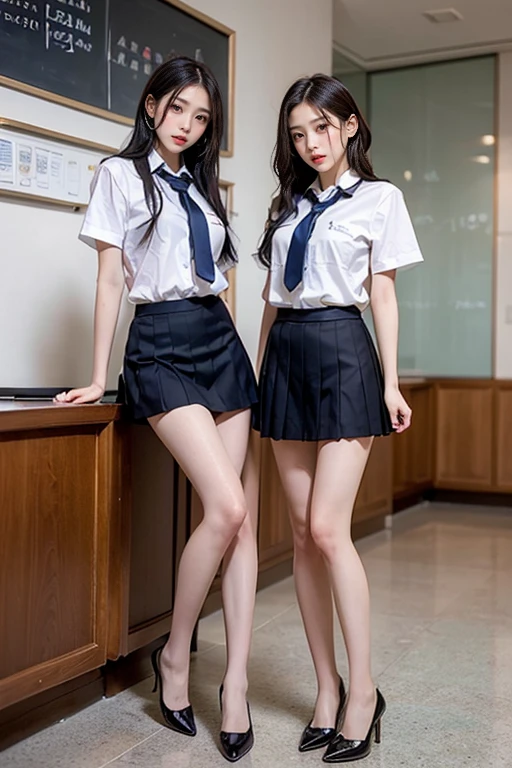 top-quality、surface focus、Soft lighting、(depth of fields)、超高分辨率、(真实感:1.4)、Original photography、(Above Knees:1.4)、(Side Body)1 japanese girl、独奏、a handsome、(full of shyness、A smile:1.1)、(with brown eye)、Detailed beautiful face、(hairlength)、high-angle shot、mid view、Middle of the night,Two alafi asian women wearing satin gadgets standing on neon street、Very Cute Girl、japanaese girl、Wearing a lace slip dress、A surreal schoolgirl、A surreal schoolgirl、schoolgirl pose、Whole body ESBIAN、Good skin、glistning skin、Lovely thighs、glowing thigh、shiny legs、Black high socks above the knee、high school in Japan 、乃木坂アイドル、韓国アイドル、invite you in、alluring gaze