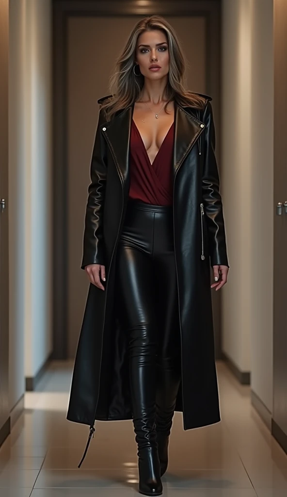 (((full image:1.5, full body, standing:1.8, facing viewer, the front body facing directly to the front of camera, show body from head to toe))), round huge breast, huge breast:1.5, tall body, fit body, abdominal muscles:1.7, pale skin, short hair with updo, ((standing)), a woman wearing blouse, wearing tight pants, leather shoes. High quality:1.3, Professional lighting:2.0 realistic:1.2, 4k resolution, detailed skin, finely detail, masterpiece:1.1, centered image