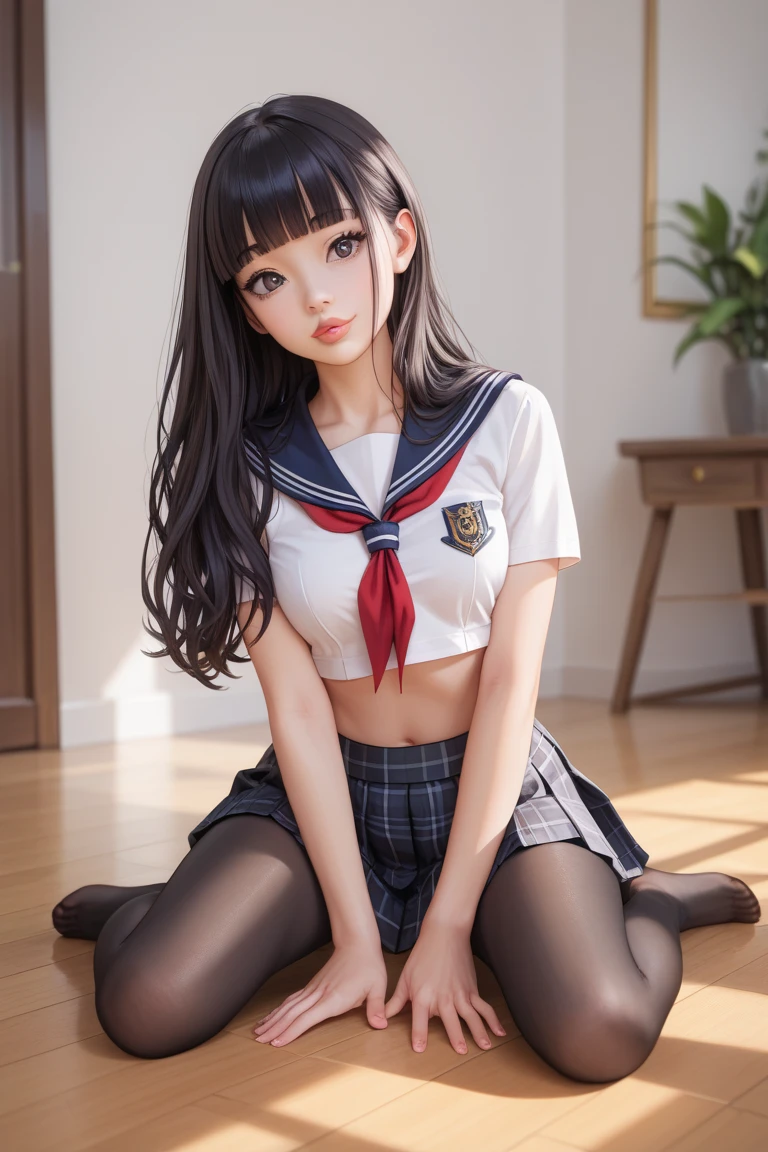 very cute and beautiful girl,(highly detailed beautiful face),
(smile:1.2),blush,white blouse,ribbon,(pleated plaid itting,spread legs,(white panties),
antique hotel bedroom,balcony,ocean view,black hair,
(best quality,masterpiece:1.2),absurdres,highres,ultra-detailed,extremely detailed,32k,8k resolution,
intricate details,cinematic scene,detailed background,solo,dynamic angle,perfect hands,