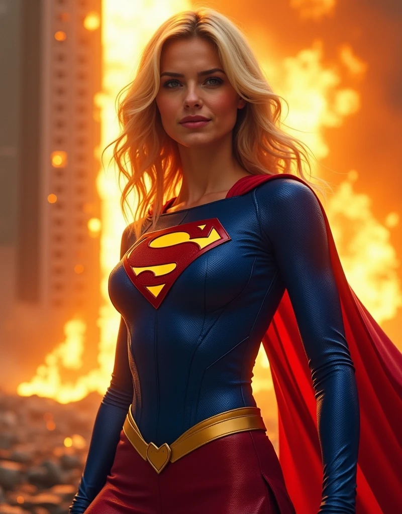 Balas de fogo resvalando no peito da Supergirl (((very beautiful old Superwoman of steel (((1980s Superwoman costume))) Julie Hagerty))) Super woman Julie Hagerty; confident, powerful, indestructible, attractive; big and firm chest; strong breasts; arms crossed